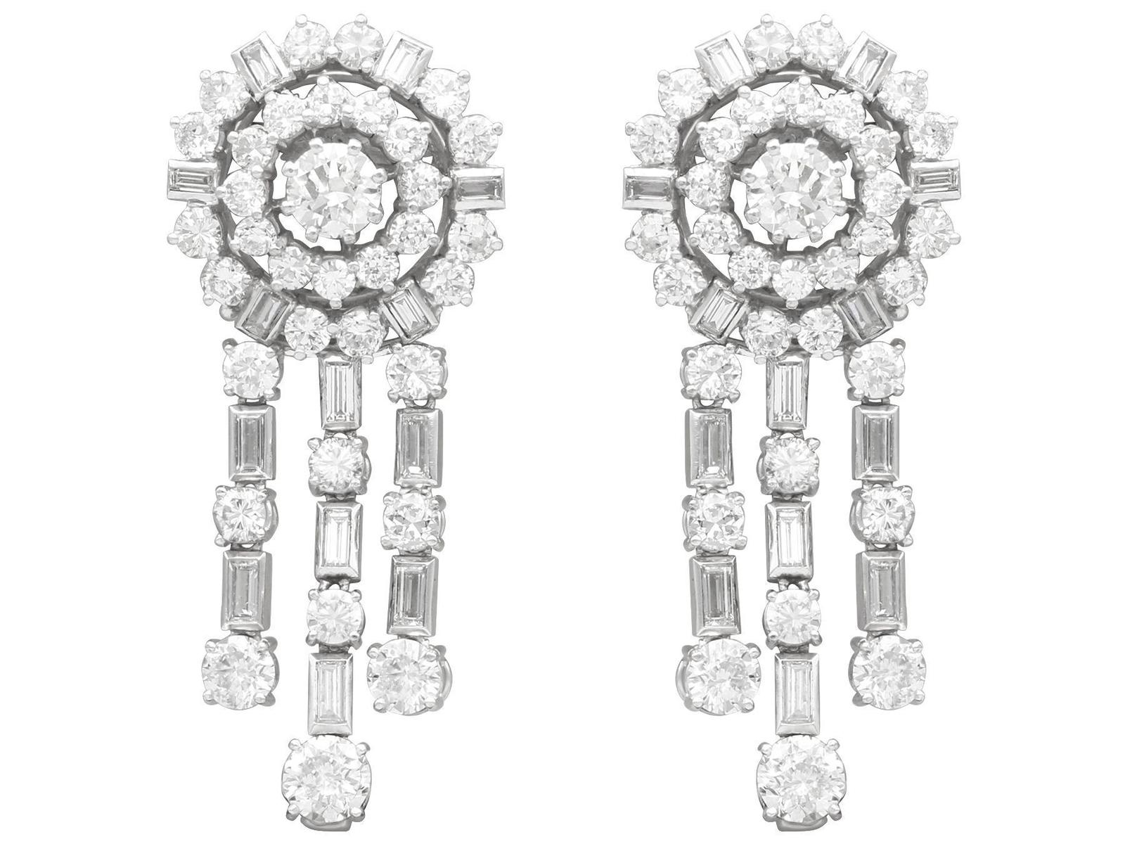 13.96ct Diamond & 18ct White Gold Drop Earrings c.1960 (1 of 21)