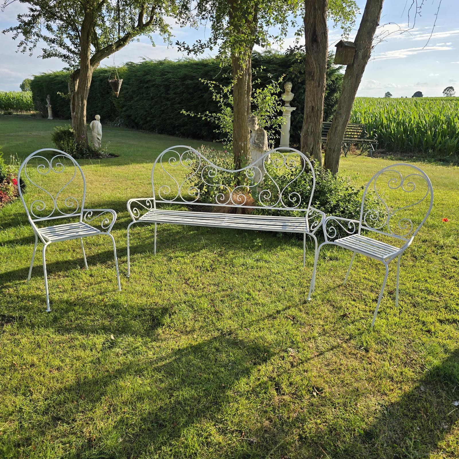 Wrought Iron Bench and Two Chairs (1 of 6)