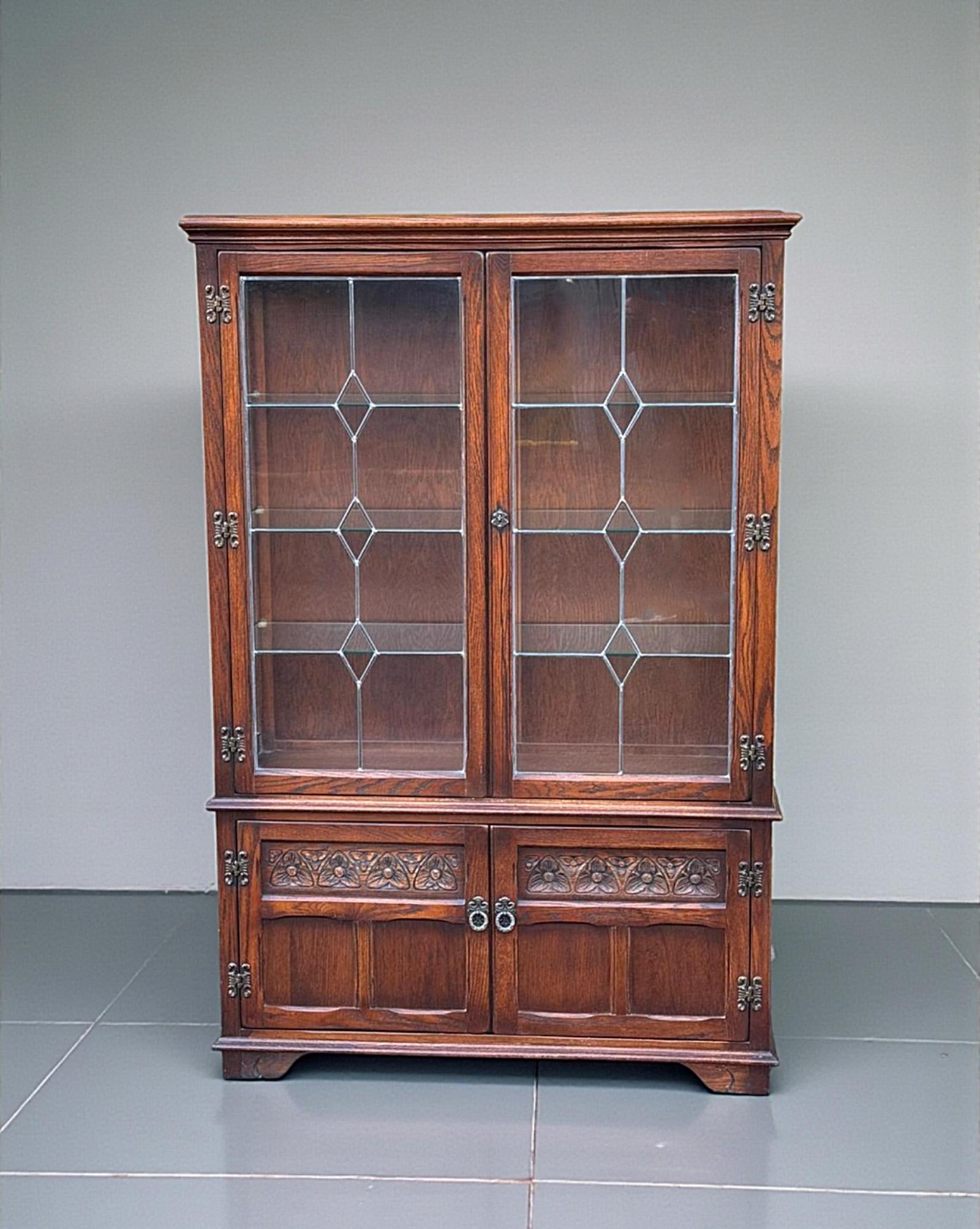 Wood Bros Old Charm Oak Display Cabinet Tudor Brown (1 of 15)