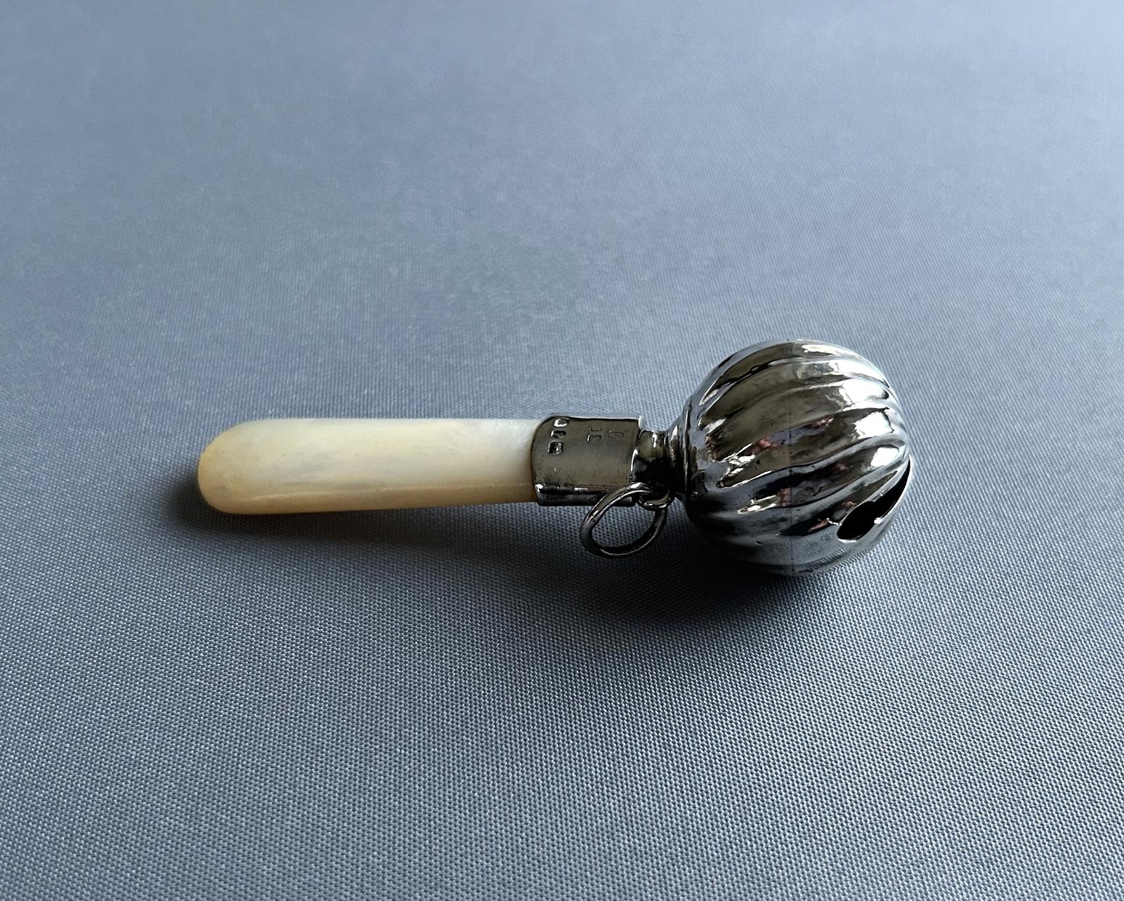 Delightful Victorian Silver & Mother of Pearl Baby's Rattle (1 of 5)