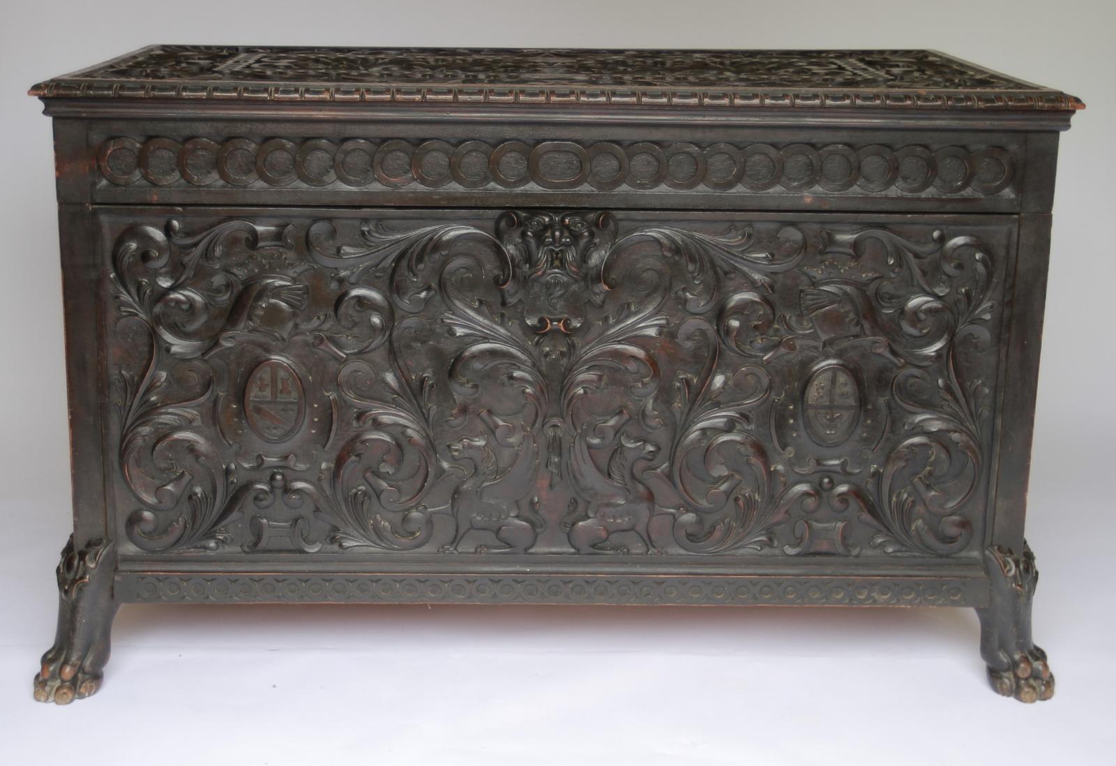 Large Victorian Chinese Redwood Carved Coffer (1 of 16)