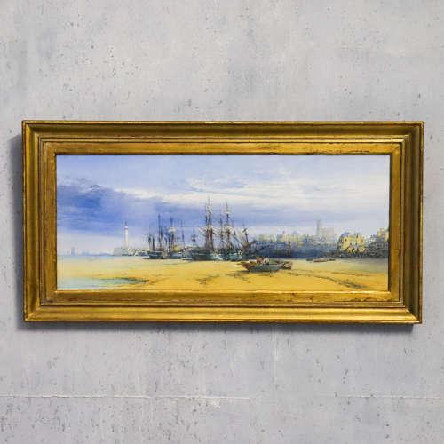 Seascape of Ships at Broadstairs at Low Tide Signed John Callow 1807 (1 of 7)