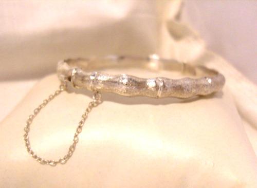 Bamboo Bangle Sterling Silver 1977 Vintage Ornate Frosted Bracelet 7" Length (1 of 13)