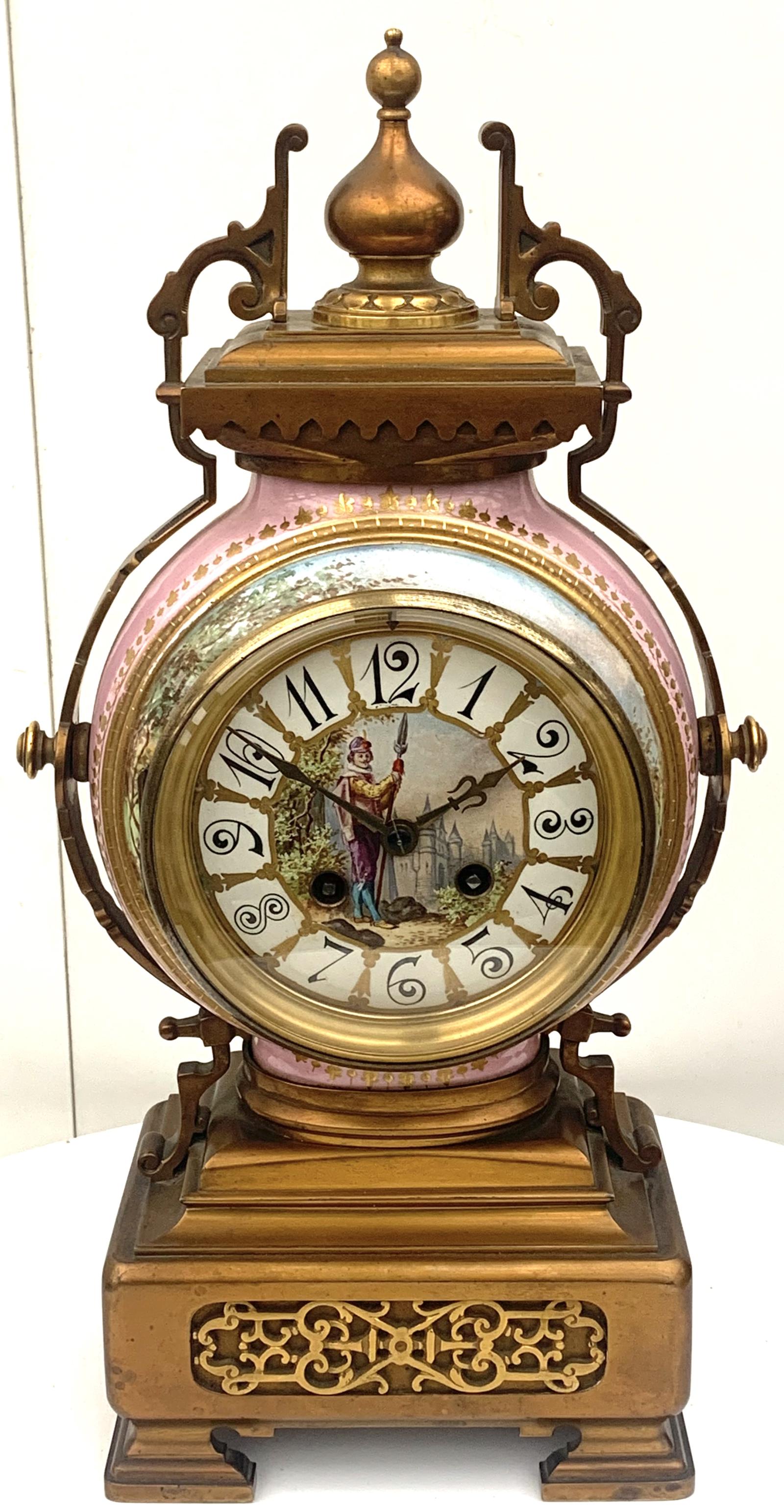 What a Gem Antique French 8-day Striking Pink Sevres Ormolu Mantle Clock c.1870 (1 of 12)