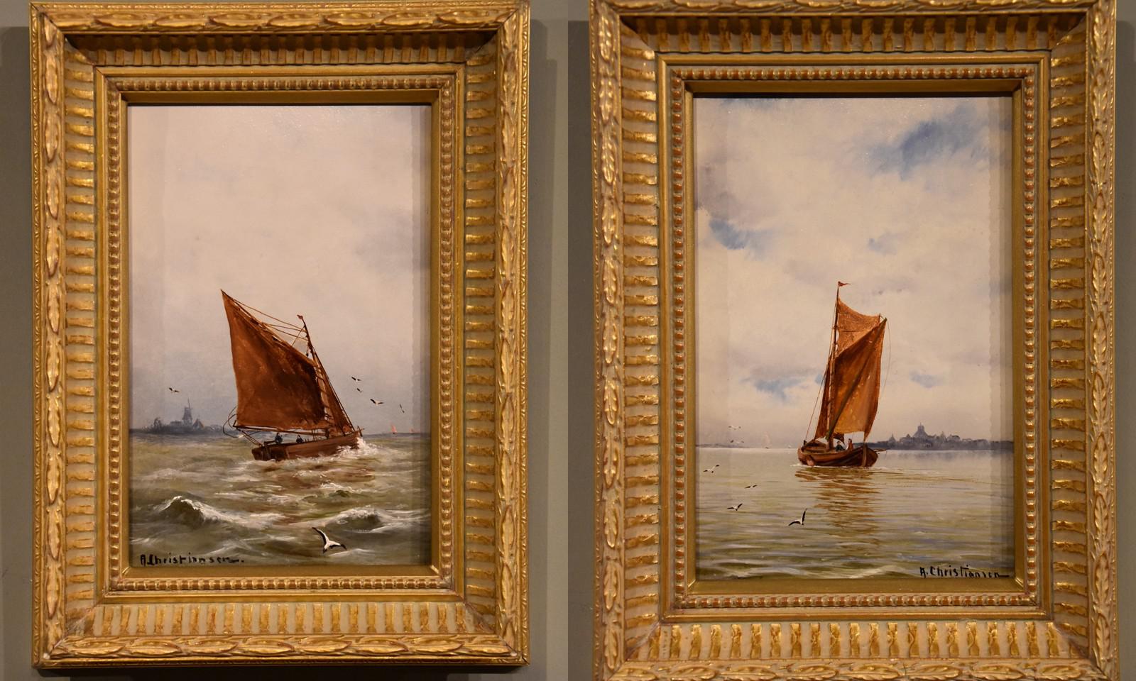 Oil Painting Pair by A. Christiansen "Off Jutland" (1 of 7) Oil Painting Pair by A. Christiansen "Off Jutland" (1 of 7)