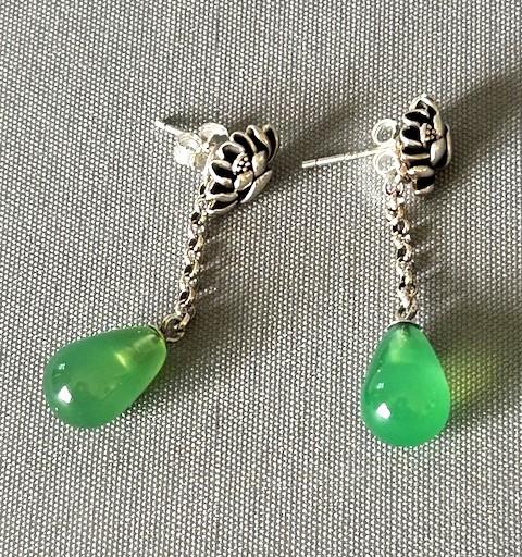 Pair of Danish Silver and Chrysoprase Convertible Drop Earrings (1 of 6)