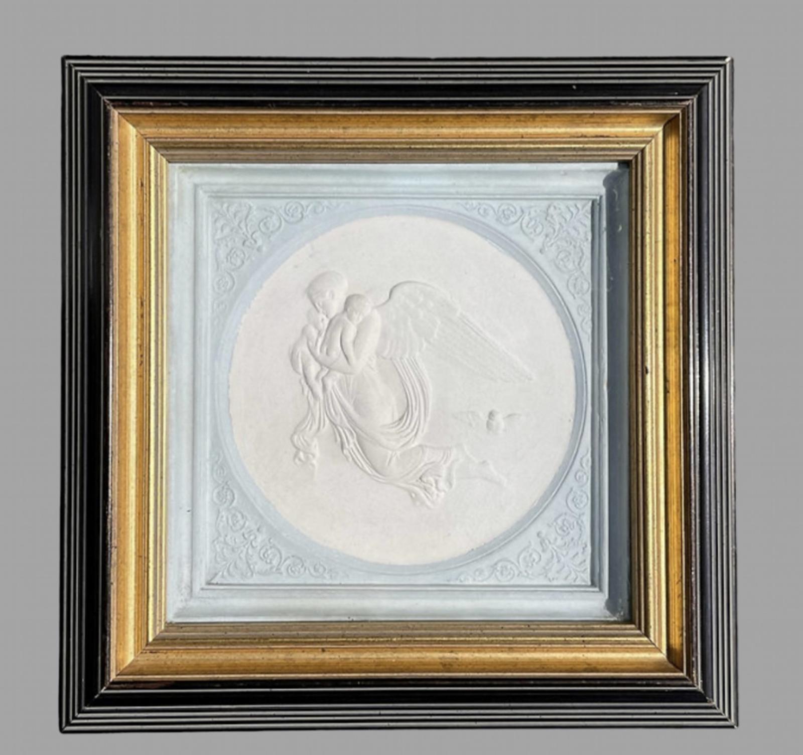 Framed 19th Century Parian Tile of Angel & Child (1 of 4) Framed 19th Century Parian Tile of Angel & Child (1 of 4)