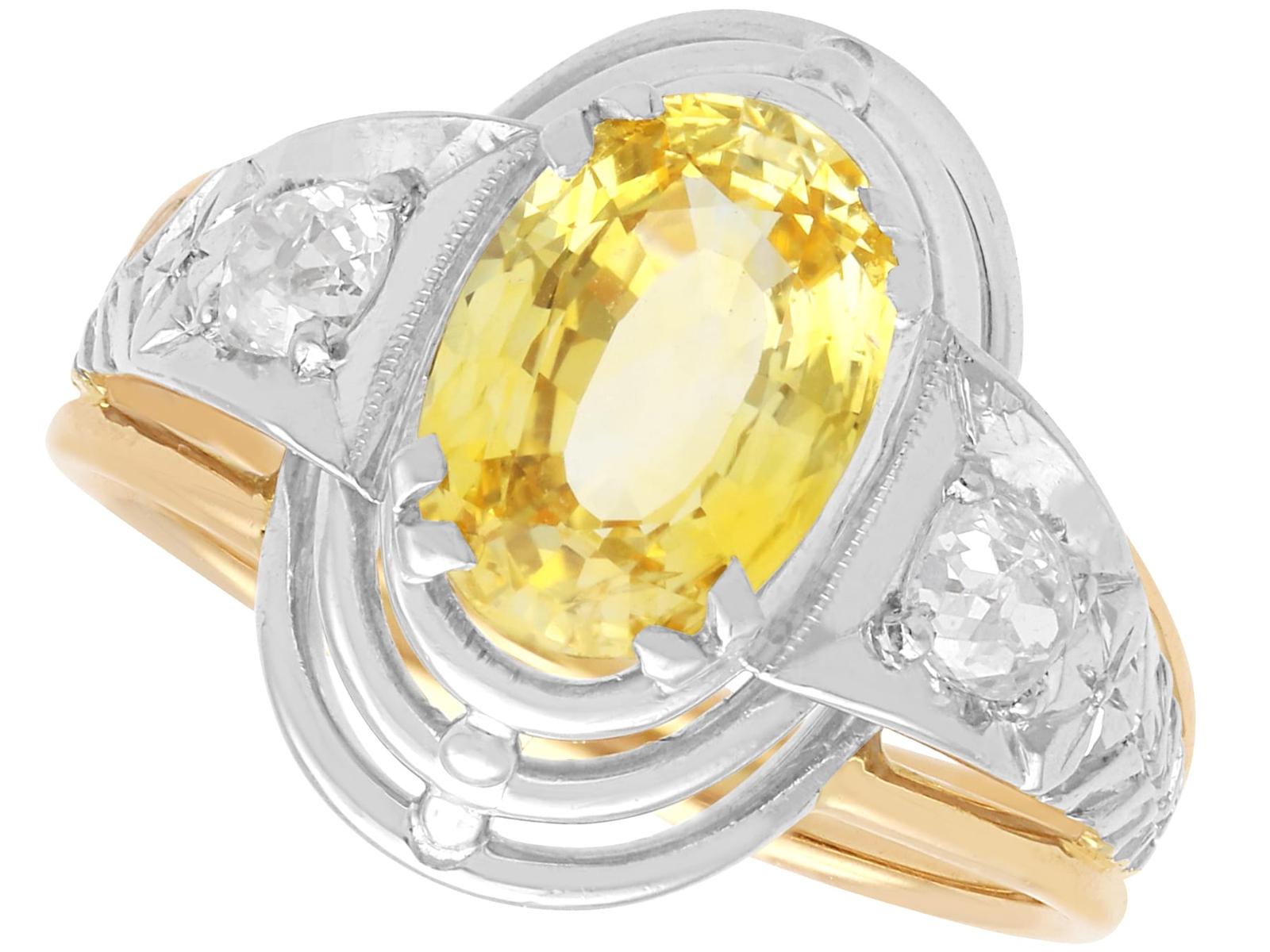 3.16ct Yellow Sapphire & 0.40ct Diamond, 18ct Yellow Gold Ring c.1935 (1 of 13)