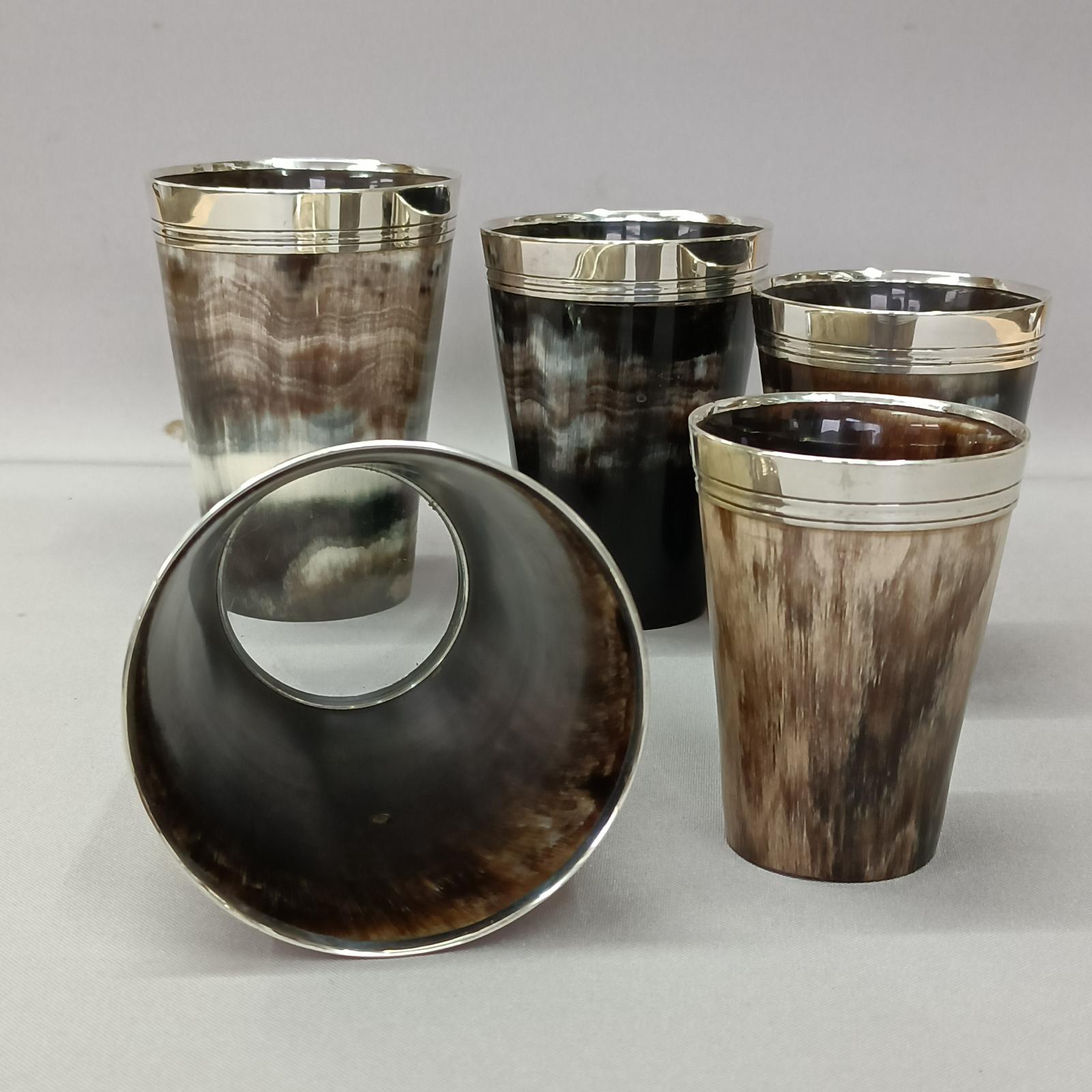 Set of Five Graduating Tapering Silver Rimmed Horn Beakers (1 of 5)