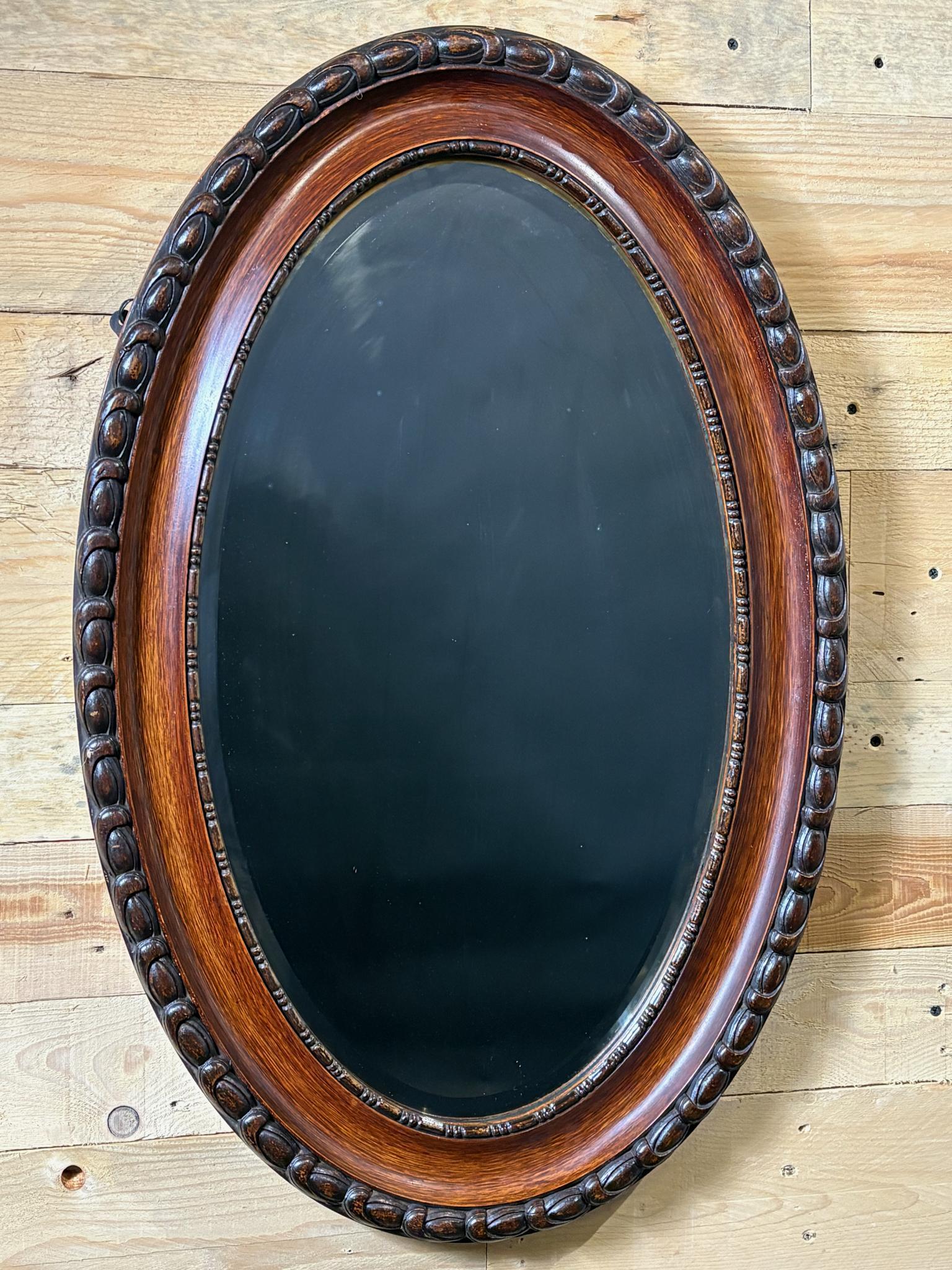 Edwardian Oval Bevelled Wall Mirror with Rope‑carved Oak Frame, c.1905 (1 of 6)