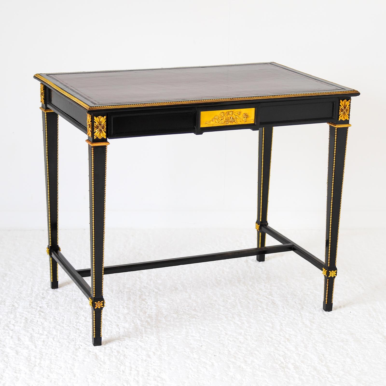 French Ebonised Writing Table with Burgundy Leather Top (1 of 16)