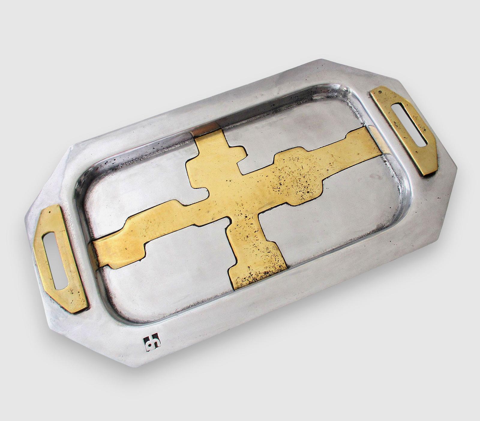 David Marshall Large Vintage Brutalist Serving Tray Dish Brass Aluminium 17 3/8 x 10 Inch (1 of 9) David Marshall Large Vintage Brutalist Serving Tray Dish Brass Aluminium 17 3/8 x 10 Inch (1 of 9)