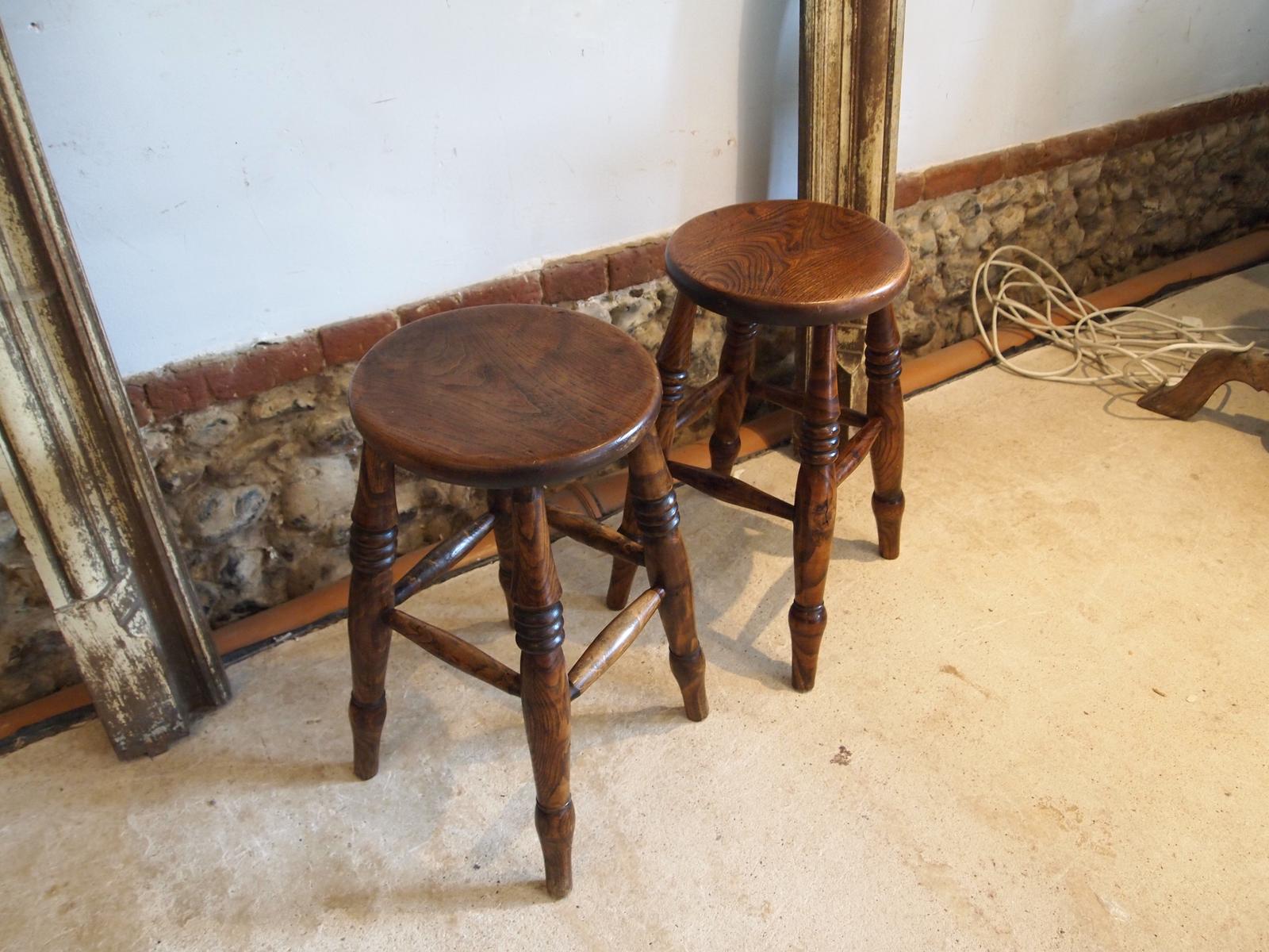 Stools Fine Pair of Victorian Ash & Elm Stools c.1880 (1 of 10)