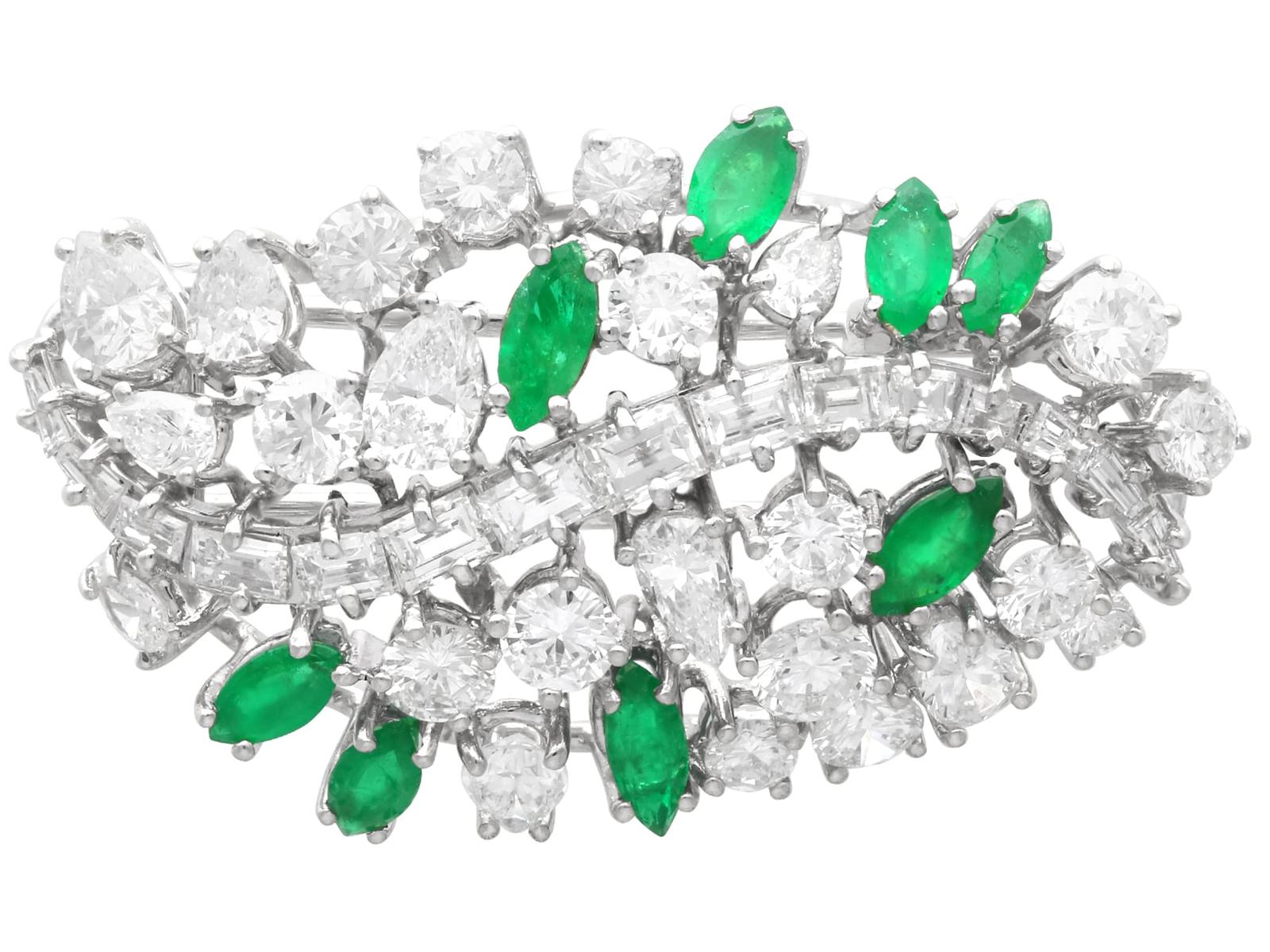 Vintage 3.02ct Zimbabwe Emerald and 6.88ct Diamond 14k White Gold Brooch Circa 1965 (1 of 11)