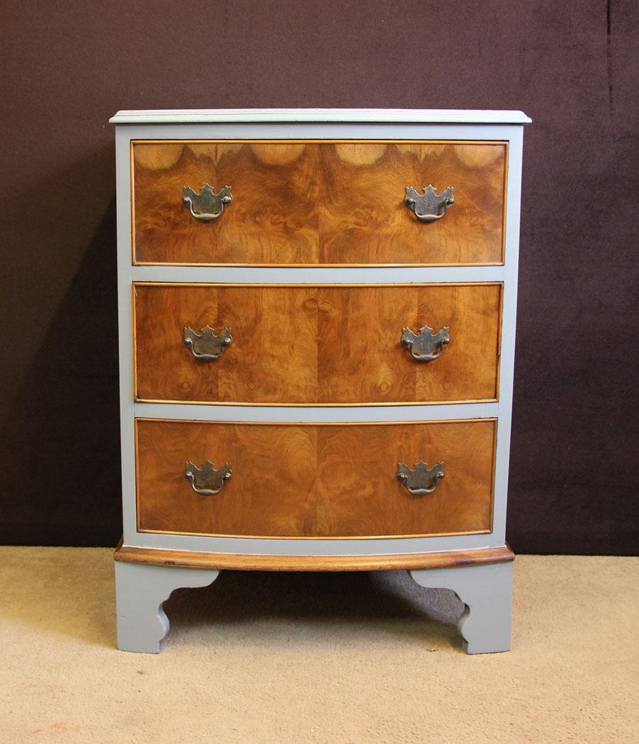 Antique Small Bow Front Painted & Walnut Chest of Drawers (1 of 10)