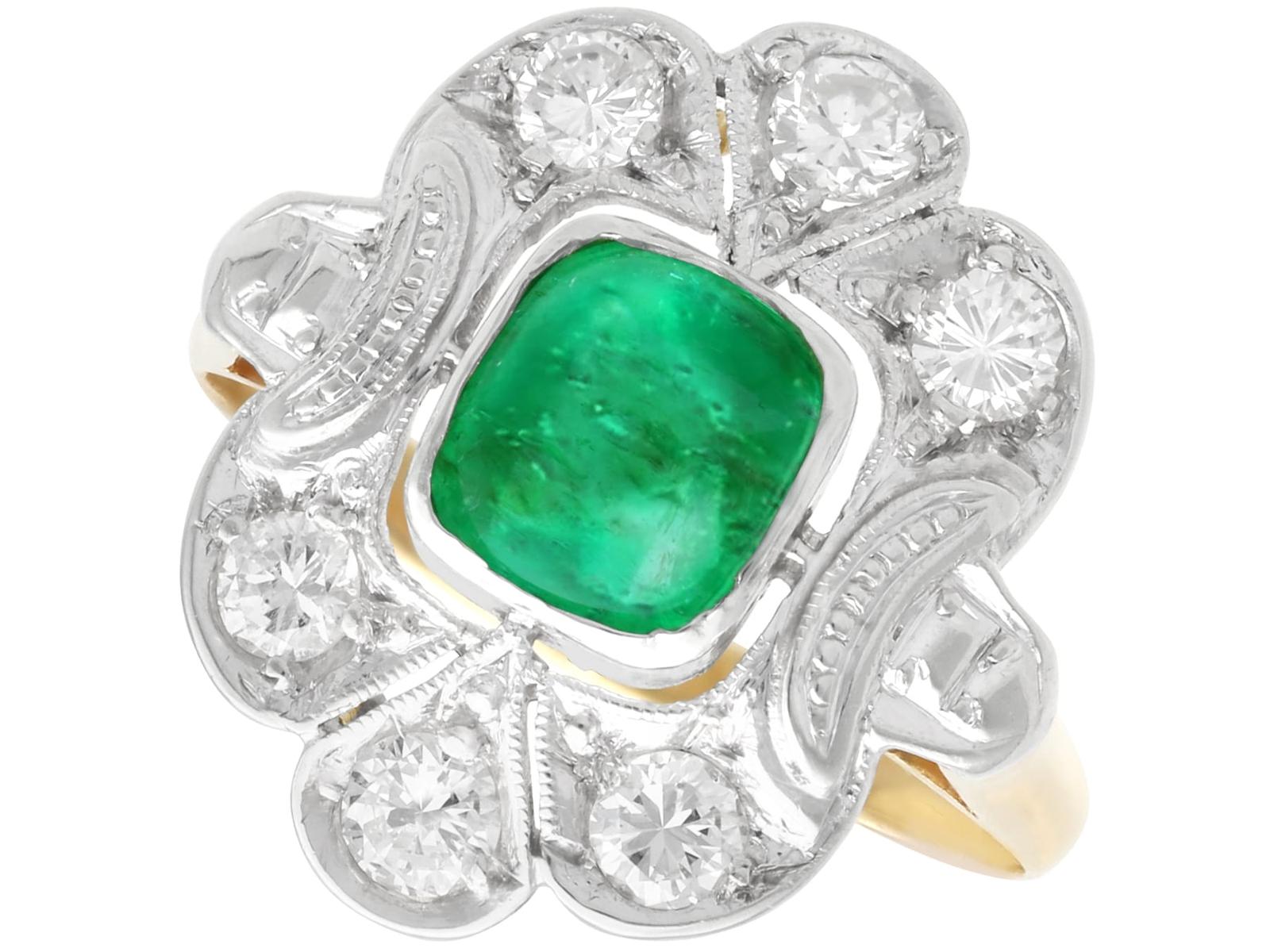 1.42ct Emerald & 0.85ct Diamond 18k Yellow Gold Dress Ring c.1930 (1 of 11)