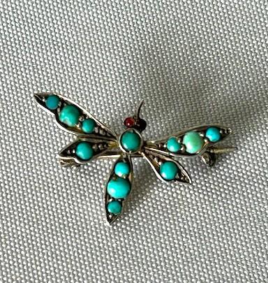 Victorian Silver & Turquoise Dragonfly Brooch (1 of 6)