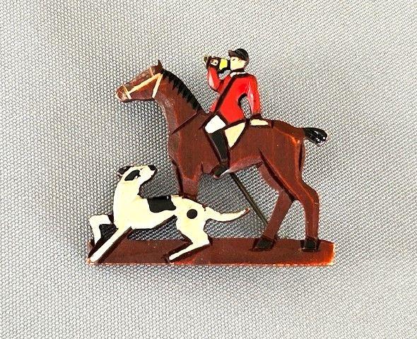 Art Deco Celluloid Hunting Brooch (1 of 5)