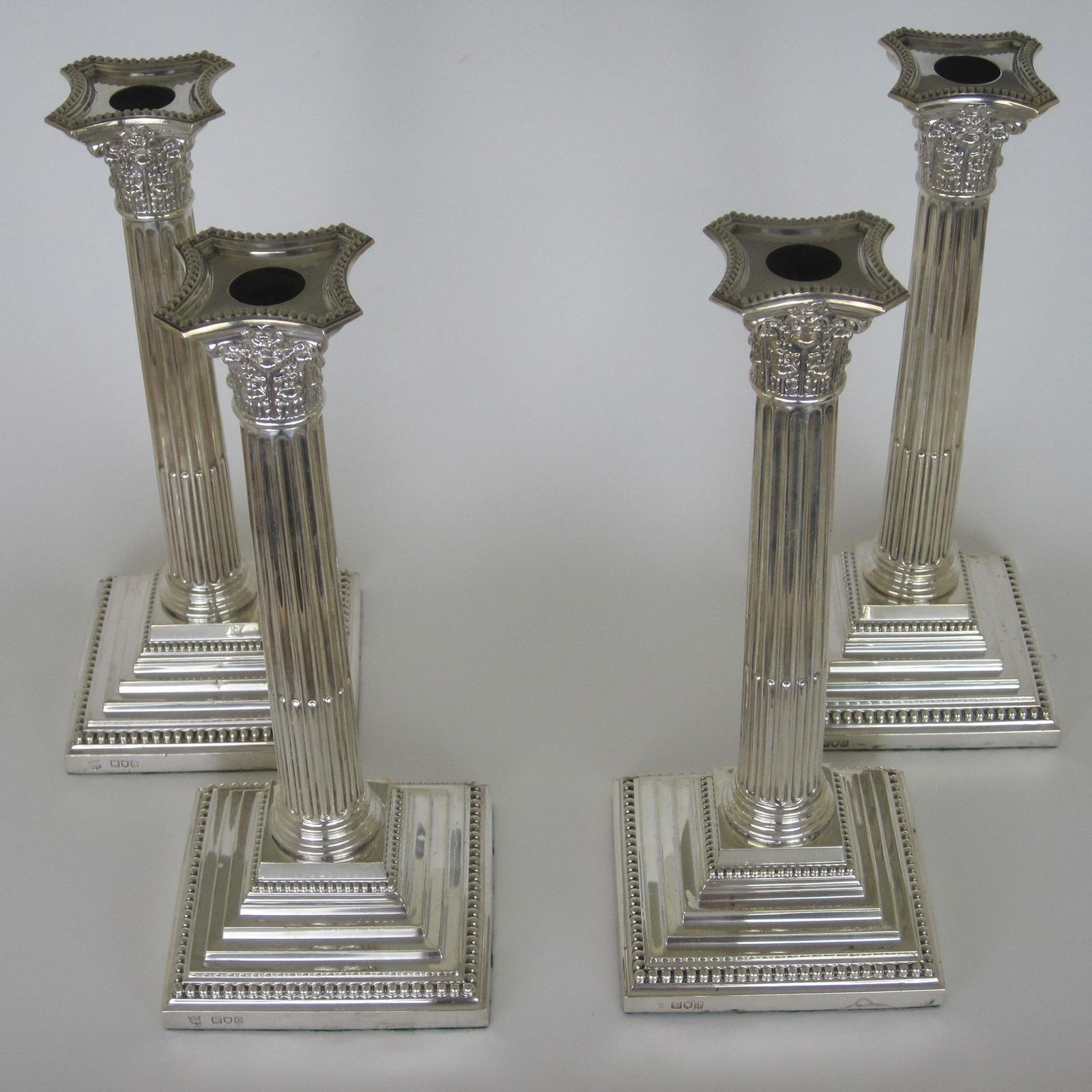 Set of Four Matched Victorian Silver Corinthian Column Style Candlesticks (1 of 11)