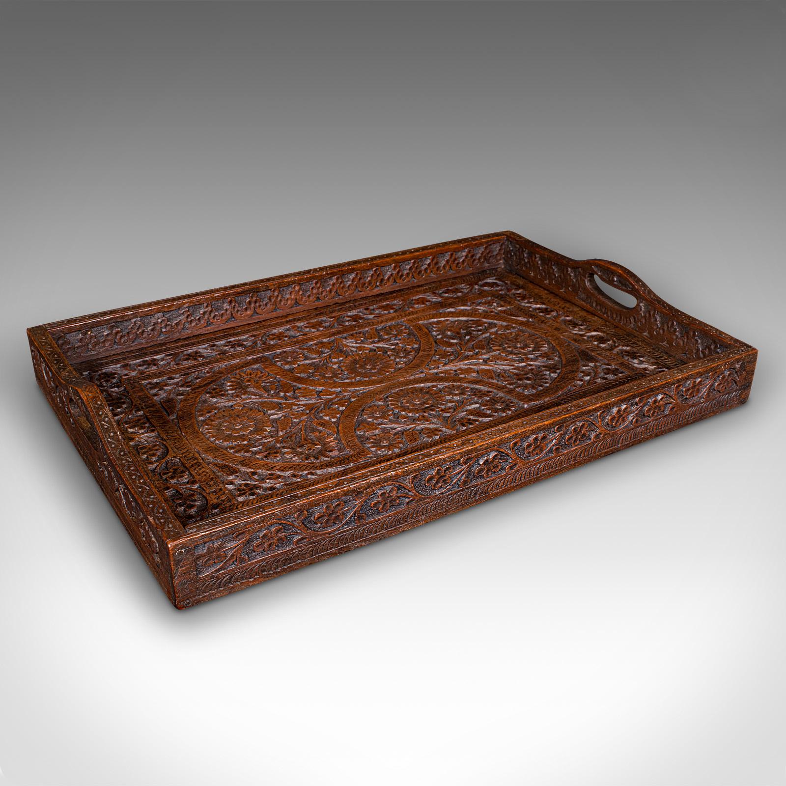 Antique Carved Serving Tray - Anglo-Indian - Teak Afternoon Tea Platter c.1900 (1 of 9)