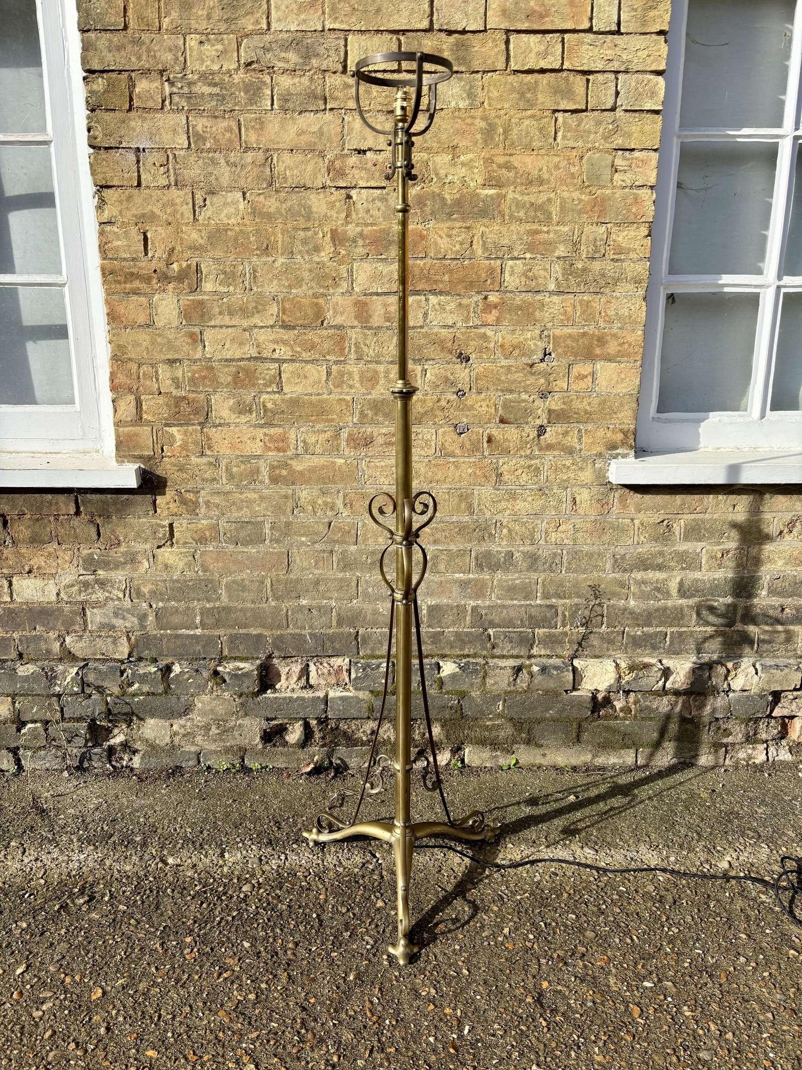 Antique Art Nouveau Brass Adjustable Standard Lamp (1 of 8)