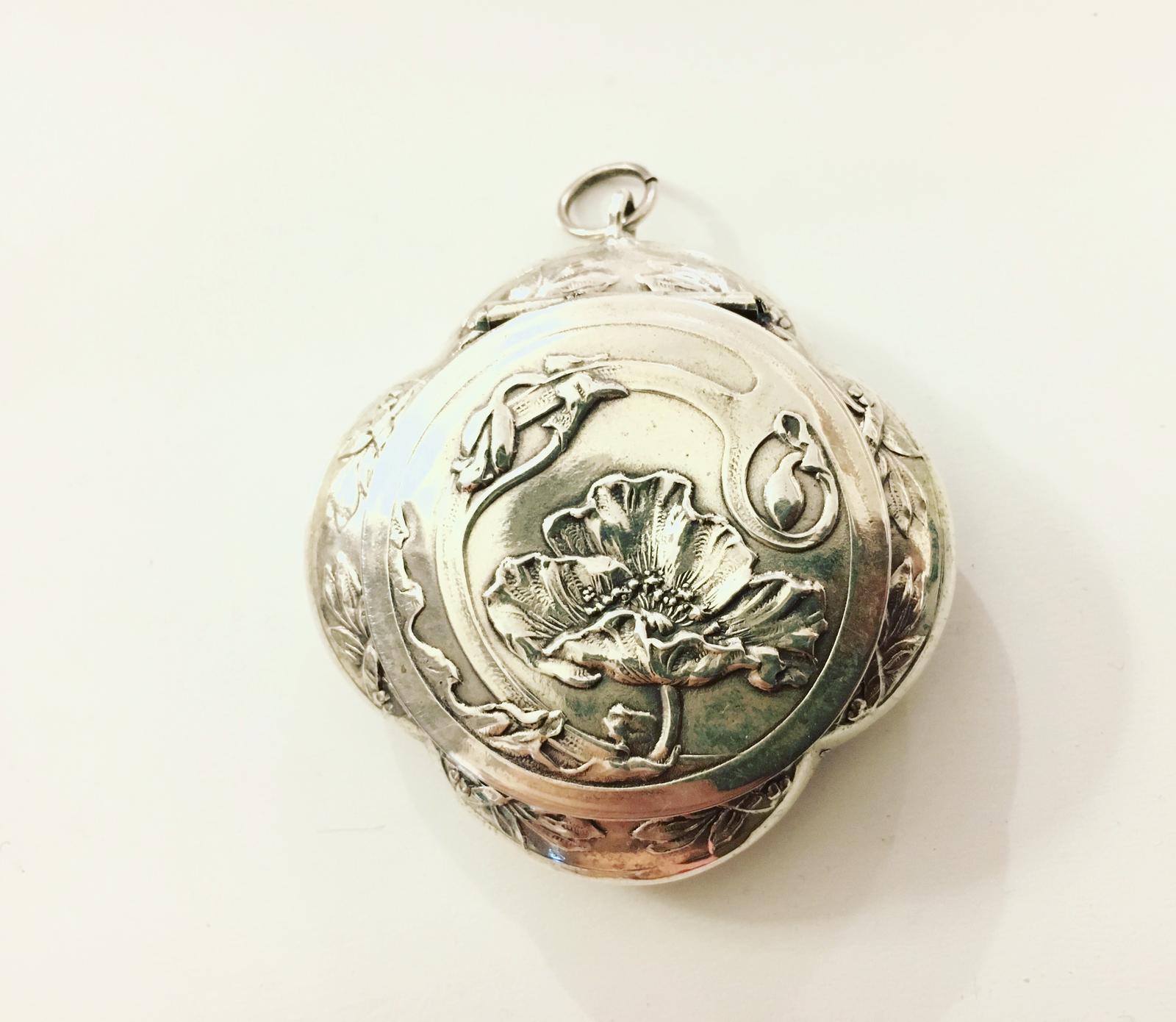 Silver Plated Art Nouveau Style Pill Box with Internal Mirror (1 of 4)