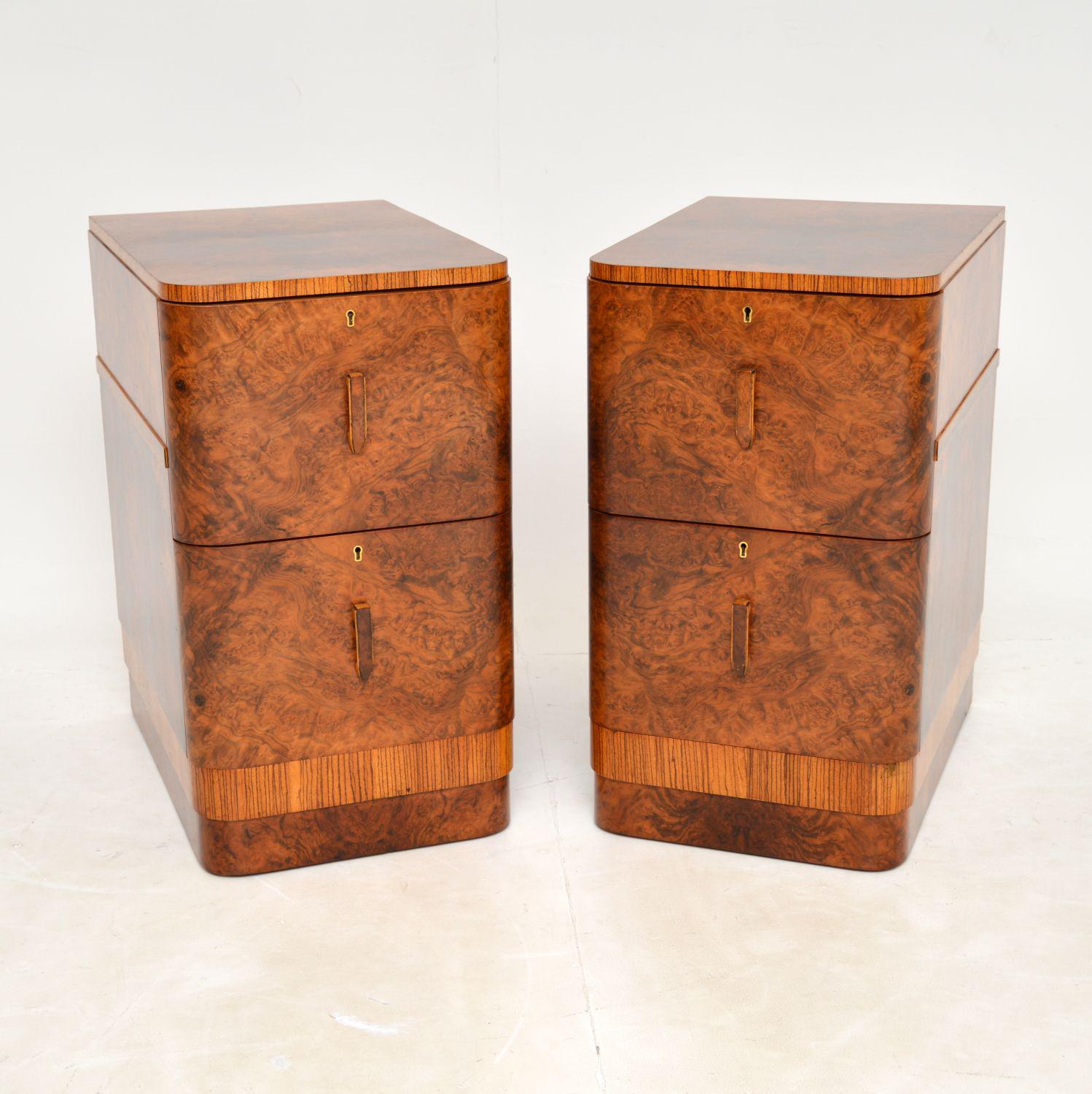 1930's Pair of Art Deco Burr Walnut Bedside Chests (1 of 12) 1930's Pair of Art Deco Burr Walnut Bedside Chests (1 of 12)