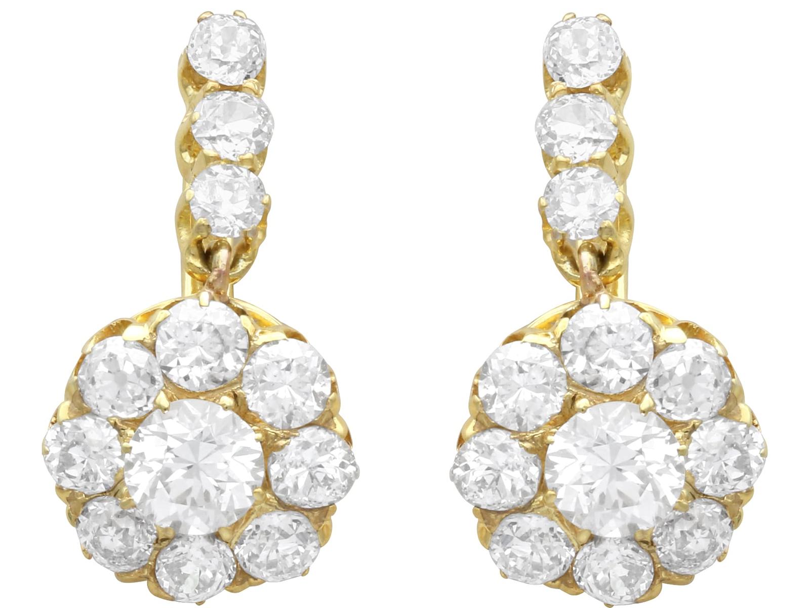 1920s Dutch 2.35ct Diamond & 14ct Yellow Gold Cluster Earrings (1 of 15)
