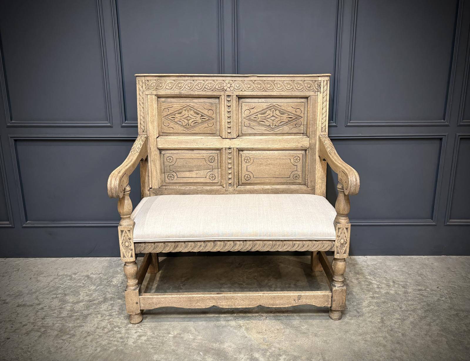 18th Century Carved Bleached Oak Bench (1 of 9) 18th Century Carved Bleached Oak Bench (1 of 9)