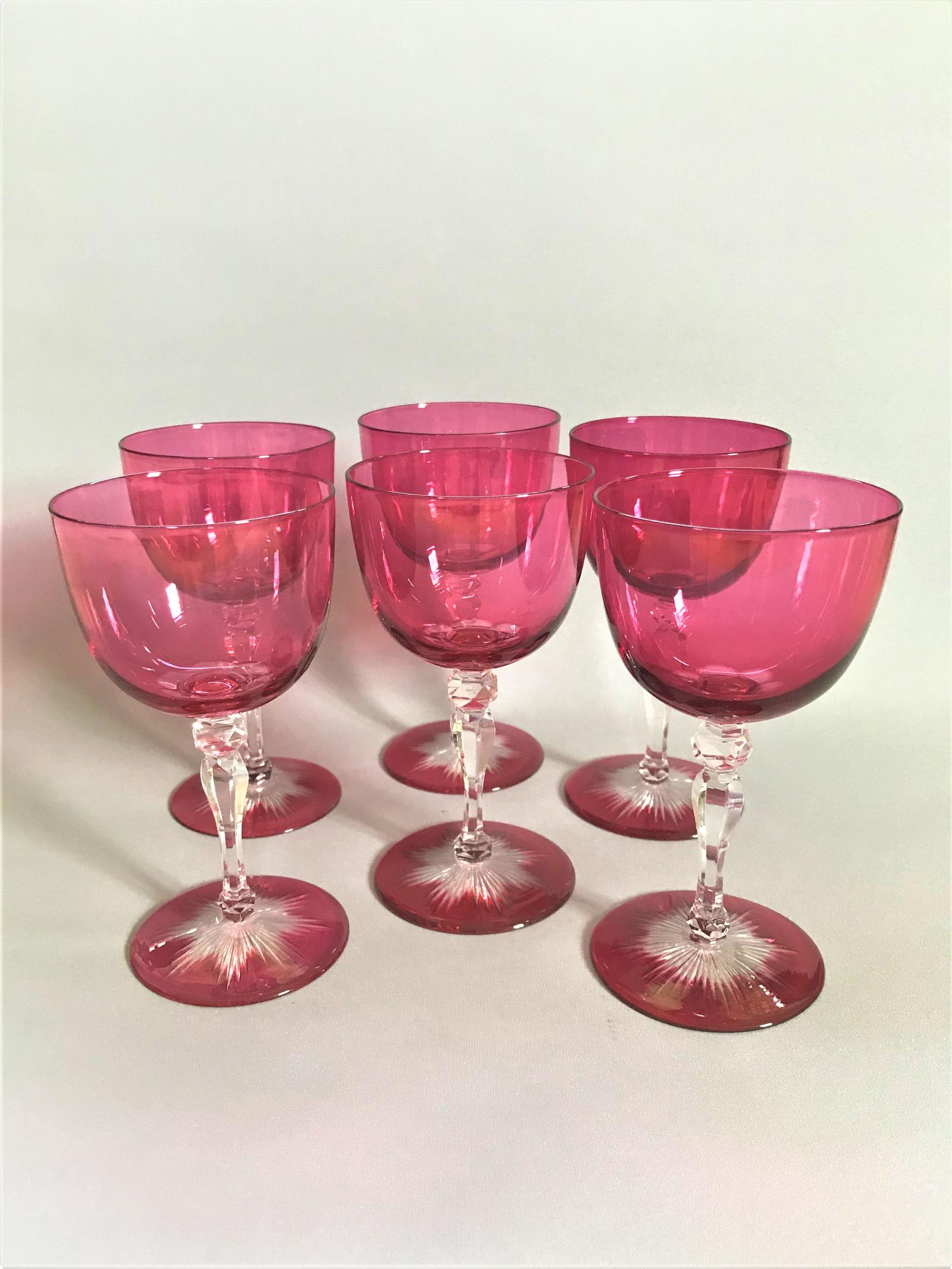 Superb Set of 6 Victorian Cranberry Wine Glasses (1 of 6)