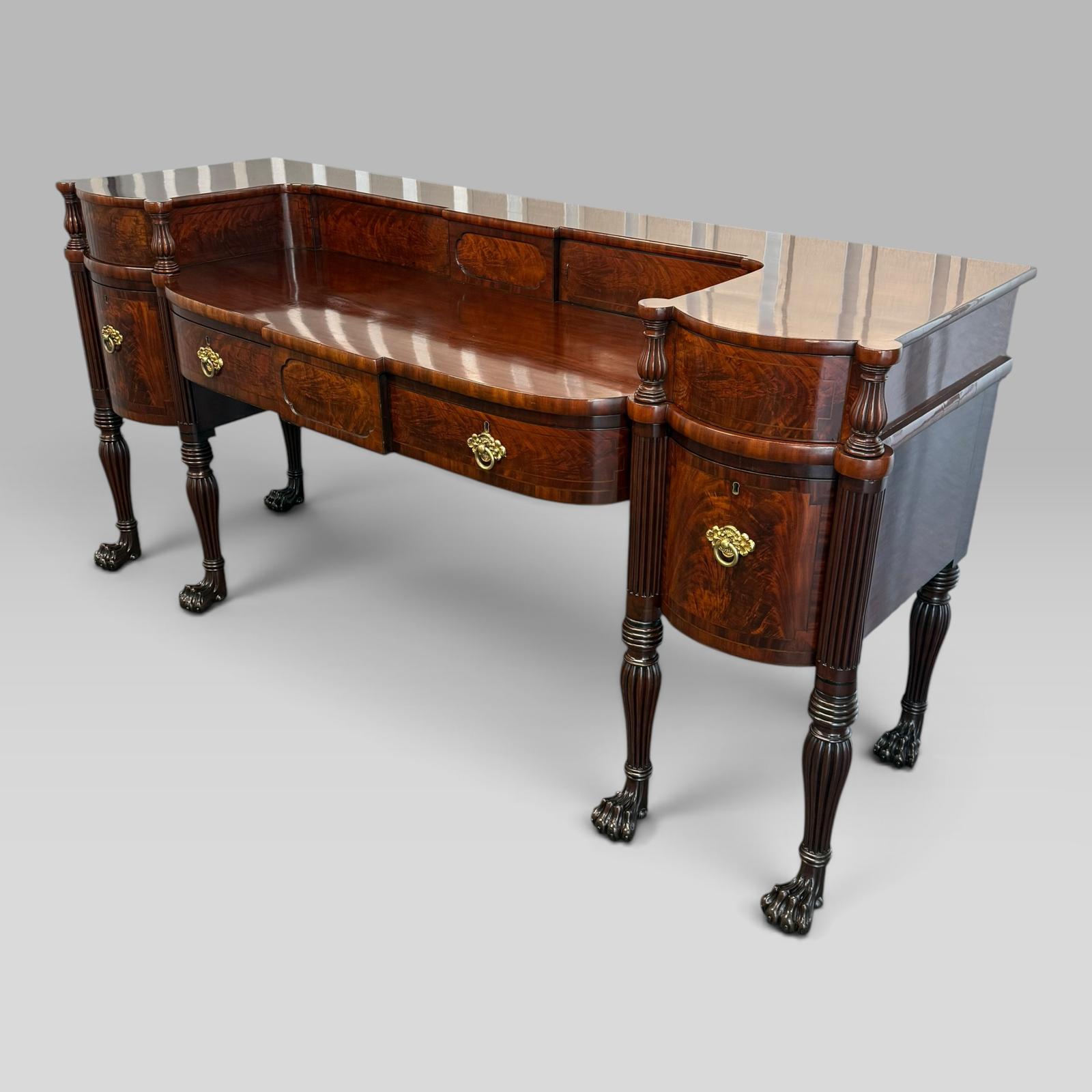 Antique Regency Inlaid Flame Mahogany Sideboard with Six Lion Paw Feet (1 of 10) Antique Regency Inlaid Flame Mahogany Sideboard with Six Lion Paw Feet (1 of 10)