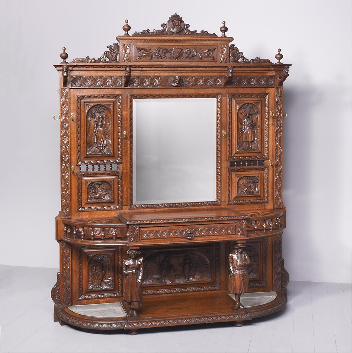 Magnificent Carved Oak Flemish Hall Stand of Very Large Proportions (1 of 22)