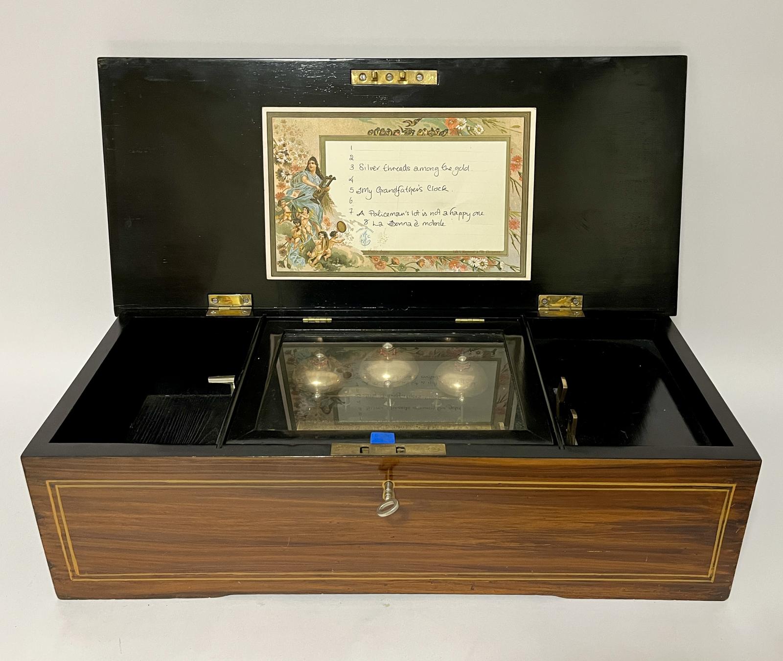 Victorian Swiss Three Bells Cylinder Music Box Playing 8 Airs (1 of 20)