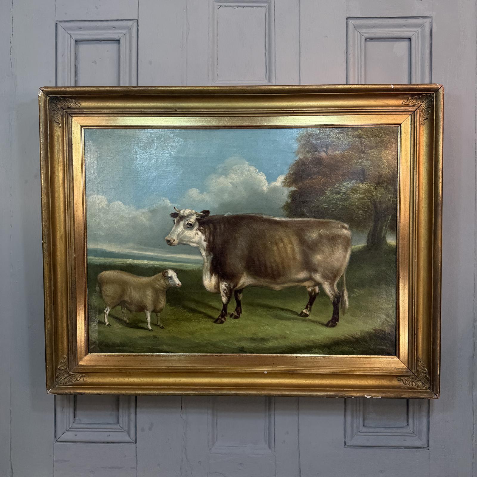 Antique Oil Painting Portrait Study of a Prize Bull and Sheep (1 of 10) Antique Oil Painting Portrait Study of a Prize Bull and Sheep (1 of 10)