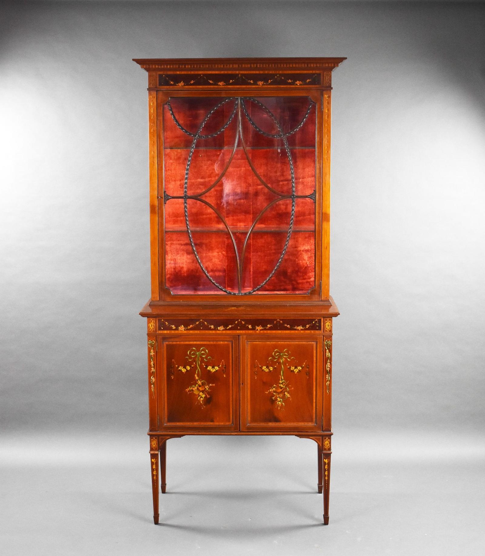 Edwardian Mahogany Satinwood Hand Painted Display Cabinet (1 of 10)