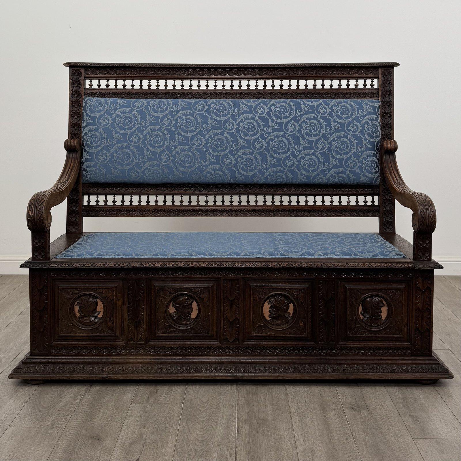 Antique Large Carved Oak Hall Bench | French Settle with Storage Seat | AF-6677 (1 of 11) Antique Large Carved Oak Hall Bench | French Settle with Storage Seat | AF-6677 (1 of 11)