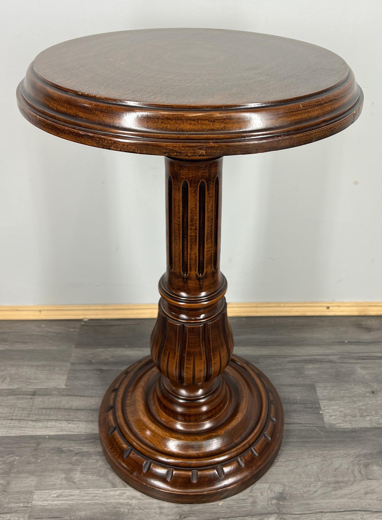 Plant Stand Vintage French Oak Round Pedestal Carved Table (1 of 8)