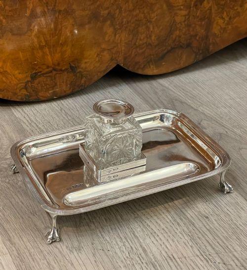 George V Solid Silver Inkwell Inkstand (1 of 5) George V Solid Silver Inkwell Inkstand (1 of 5)