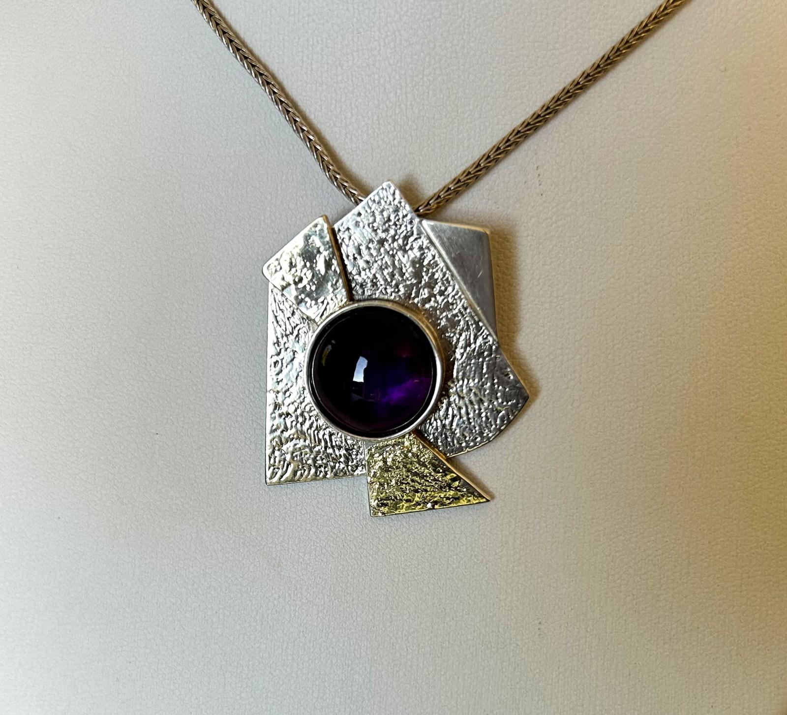 Modernist Danish Silver & Amethyst Pendant Necklace (1 of 6) Modernist Danish Silver & Amethyst Pendant Necklace (1 of 6)