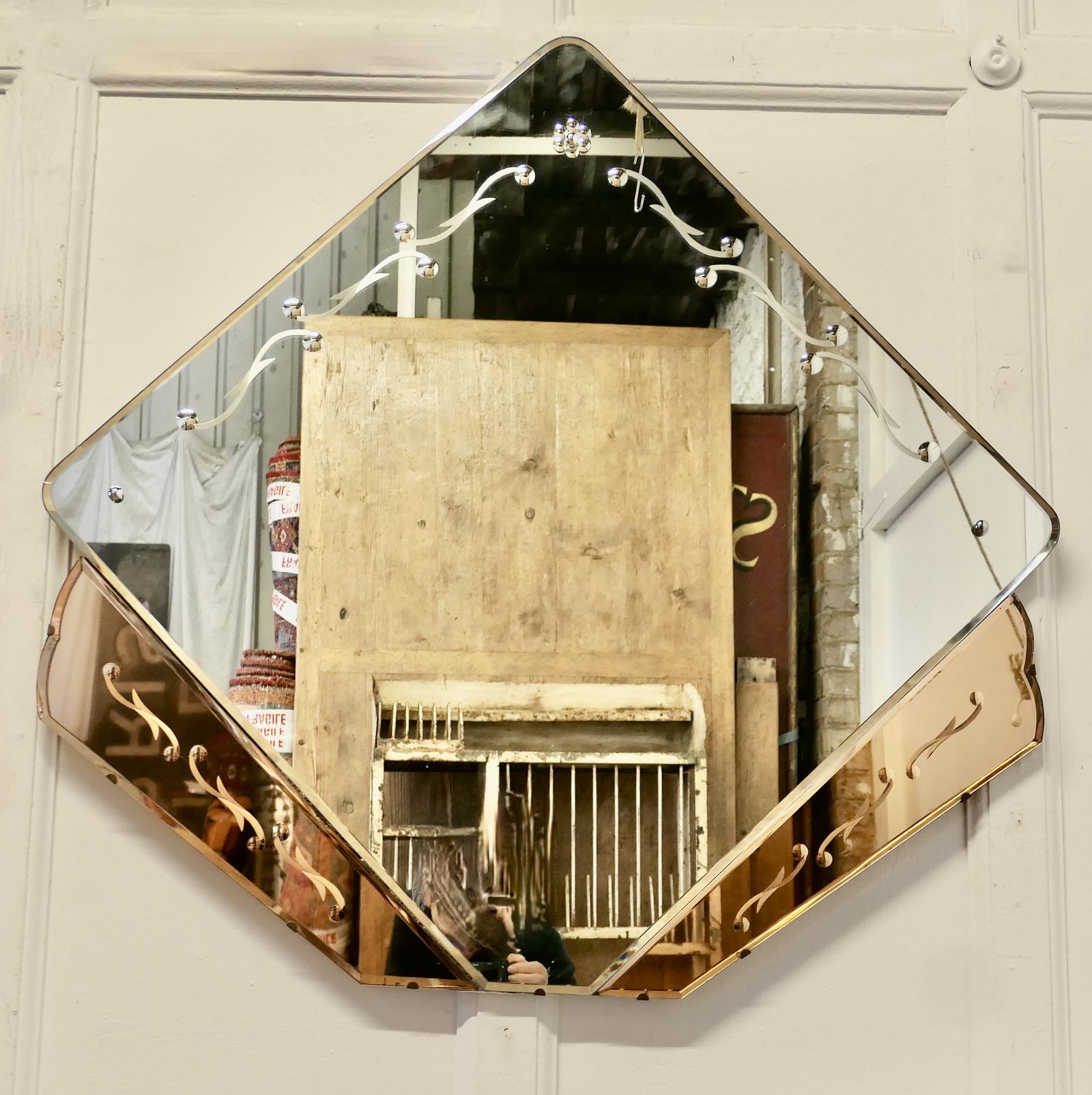 Large French Art Deco Diamond Wall Mirror (1 of 7)