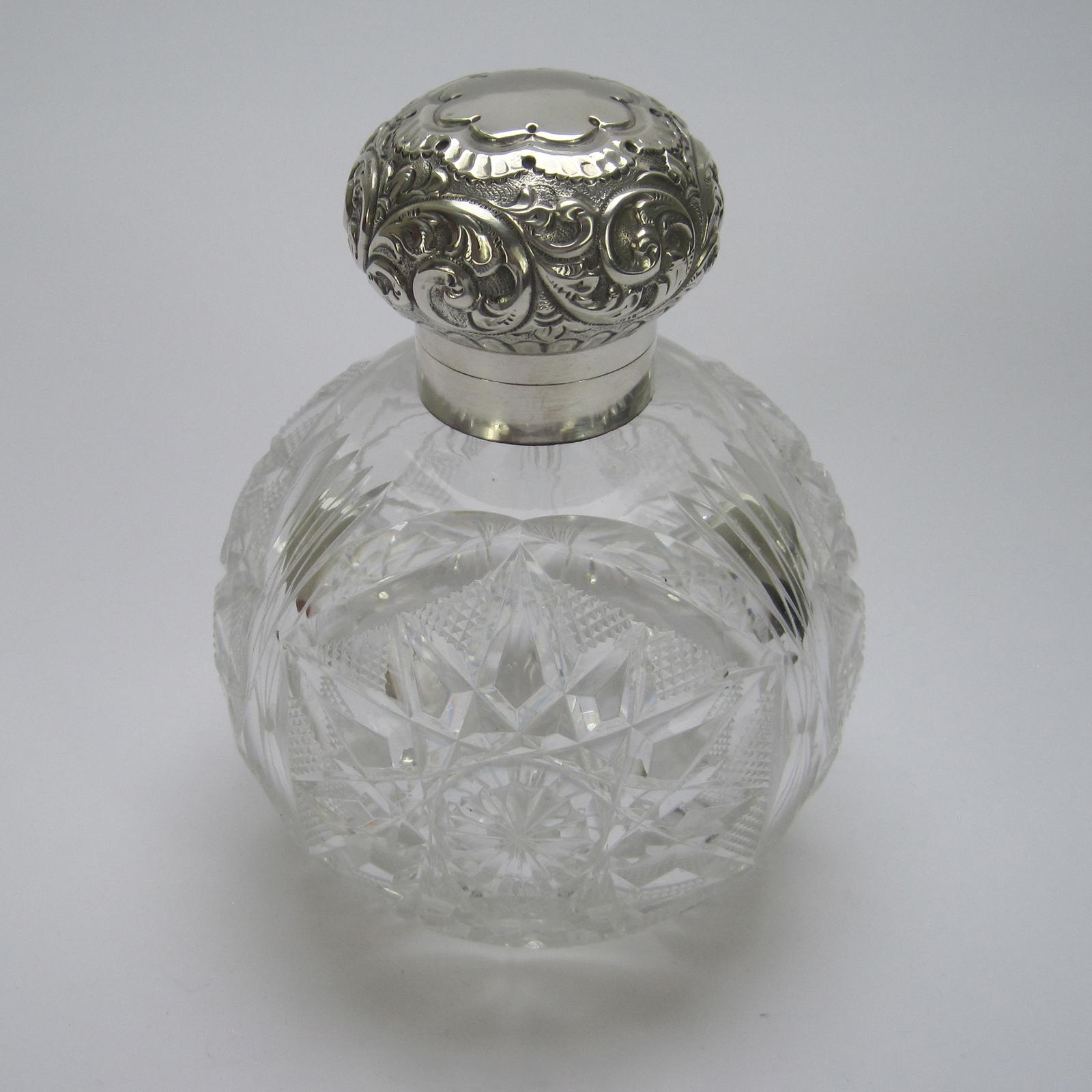 Large Victorian Cut Glass and Silver Perfume Bottle (1 of 5)