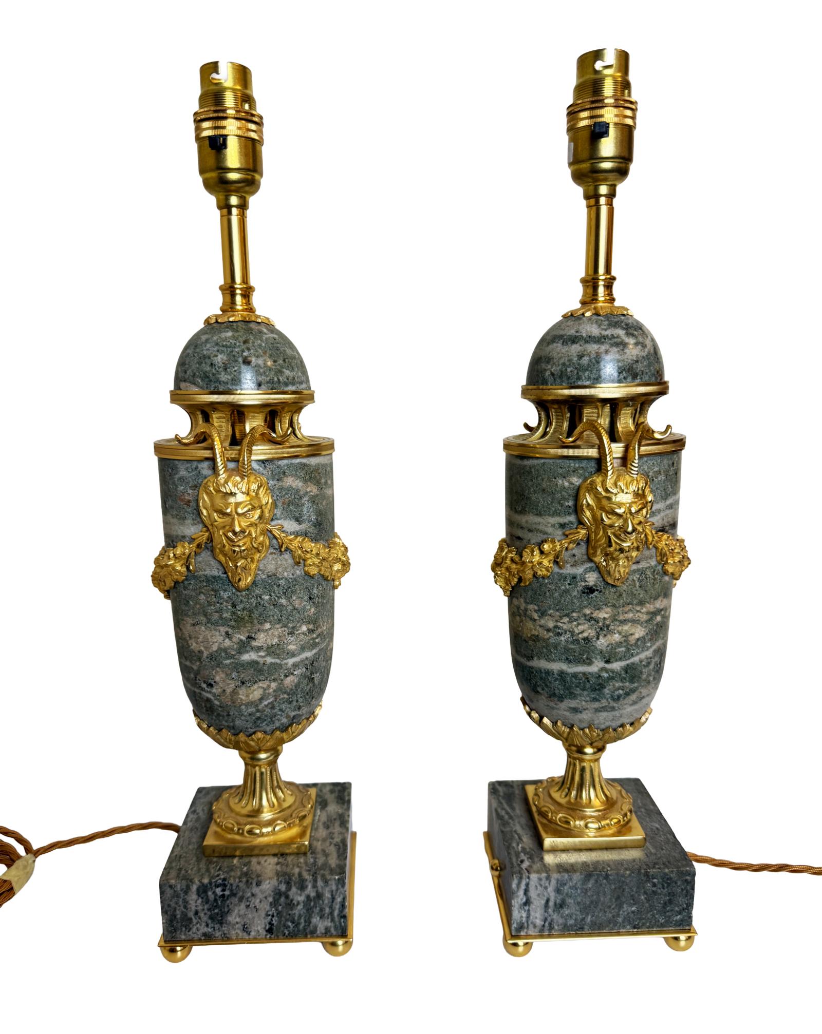 Antique French Green Marble Table Lamps with Gilt Bronze Trim (1 of 7) Antique French Green Marble Table Lamps with Gilt Bronze Trim (1 of 7)