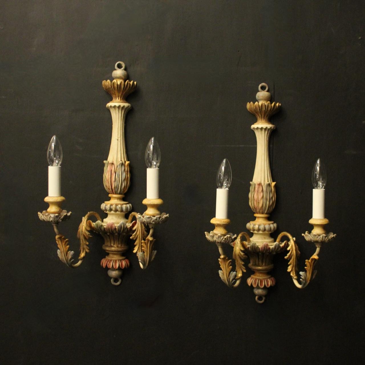 French Polychrome Wooden Antique Wall Lights (1 of 10)
