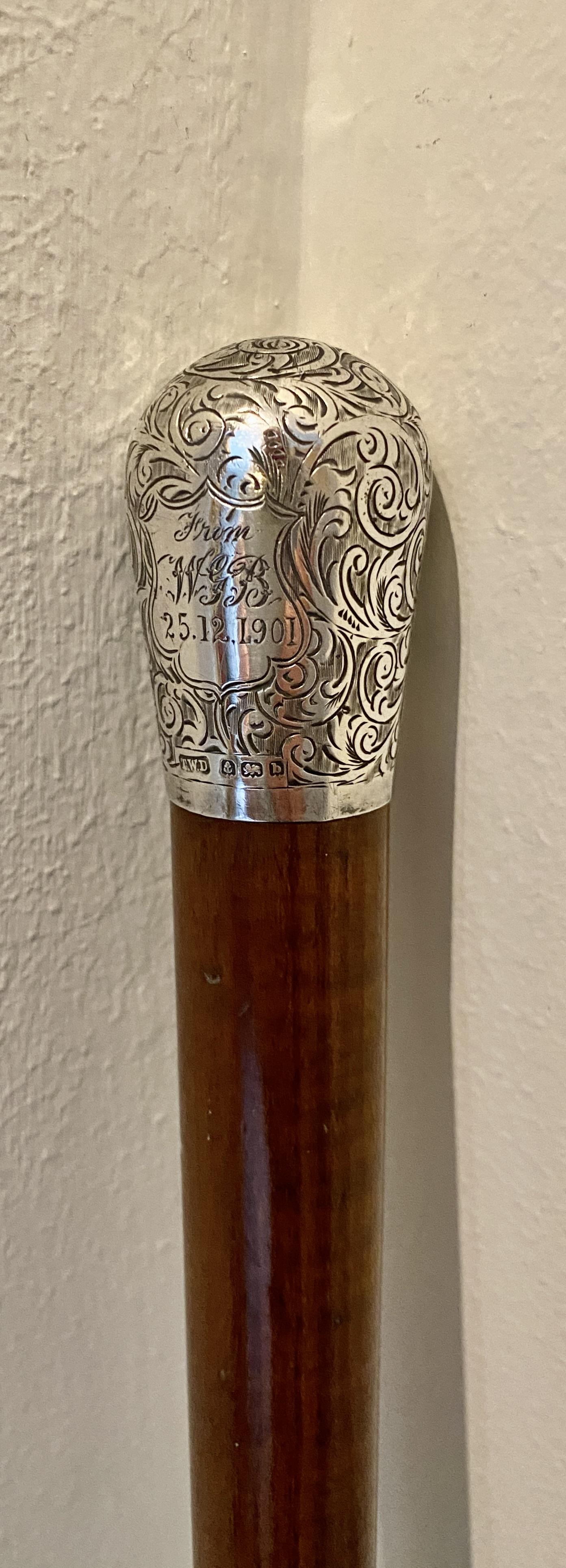 Edwardian Silver Mounted Walking Stick. Birm 1901. (1 of 7)