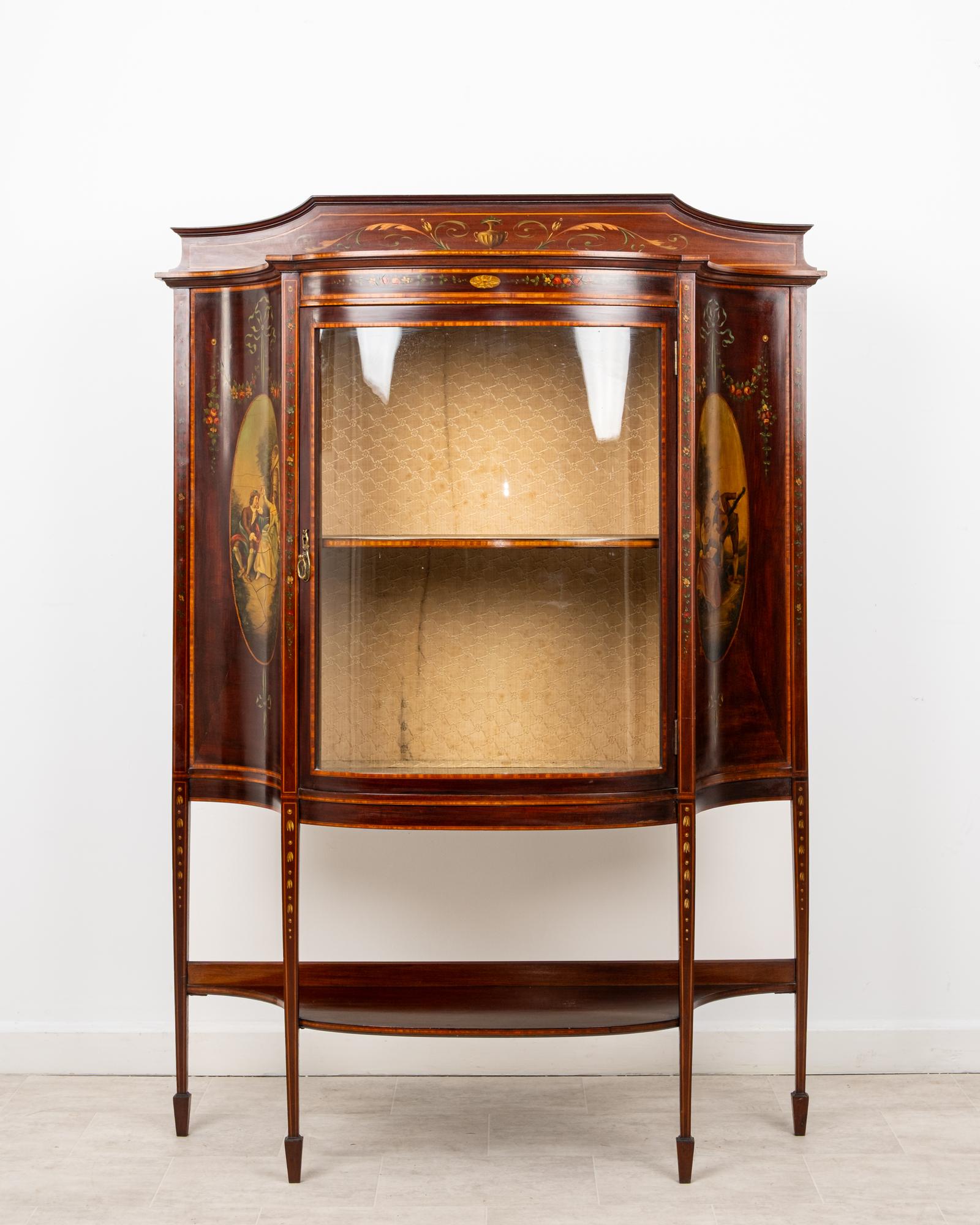 Antique Edwardian Mahogany Bow Front Display Cabinet With Hand Painted Panels (1 of 5) Antique Edwardian Mahogany Bow Front Display Cabinet With Hand Painted Panels (1 of 5)