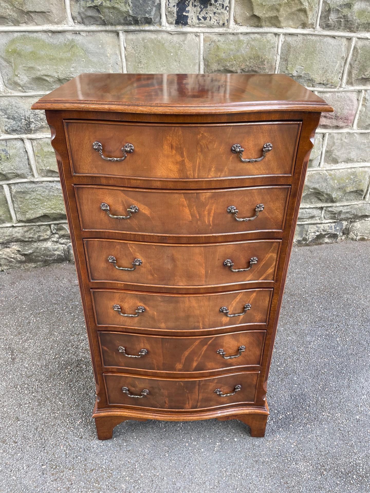 Quality Slim Serpentine Mahogany Chest of Drawers (1 of 7)