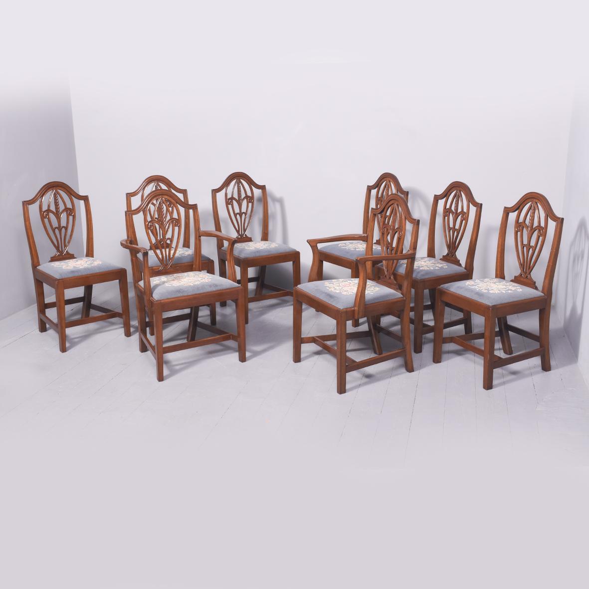 Set of 8 (6 + 2) Edwardian Period Hepplewhite Mahogany Dining Chairs (1 of 13)