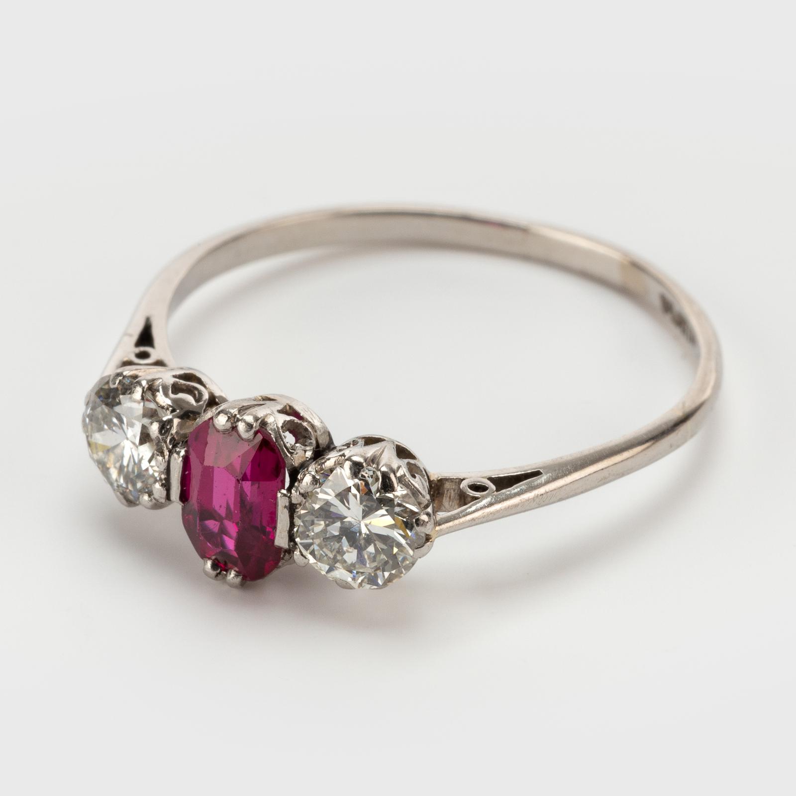 Art Deco 0.56 Carat Ruby and 0.70 Carat Diamond Trilogy Three Stone Engagement Ring Circa 1920's (1 of 6) Art Deco 0.56 Carat Ruby and 0.70 Carat Diamond Trilogy Three Stone Engagement Ring Circa 1920's (1 of 6)