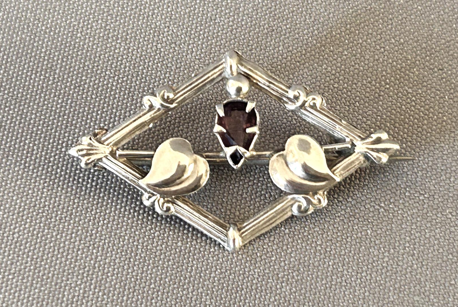 Edwardian Art Nouveau Silver & Amethyst Paste Brooch (1 of 5)