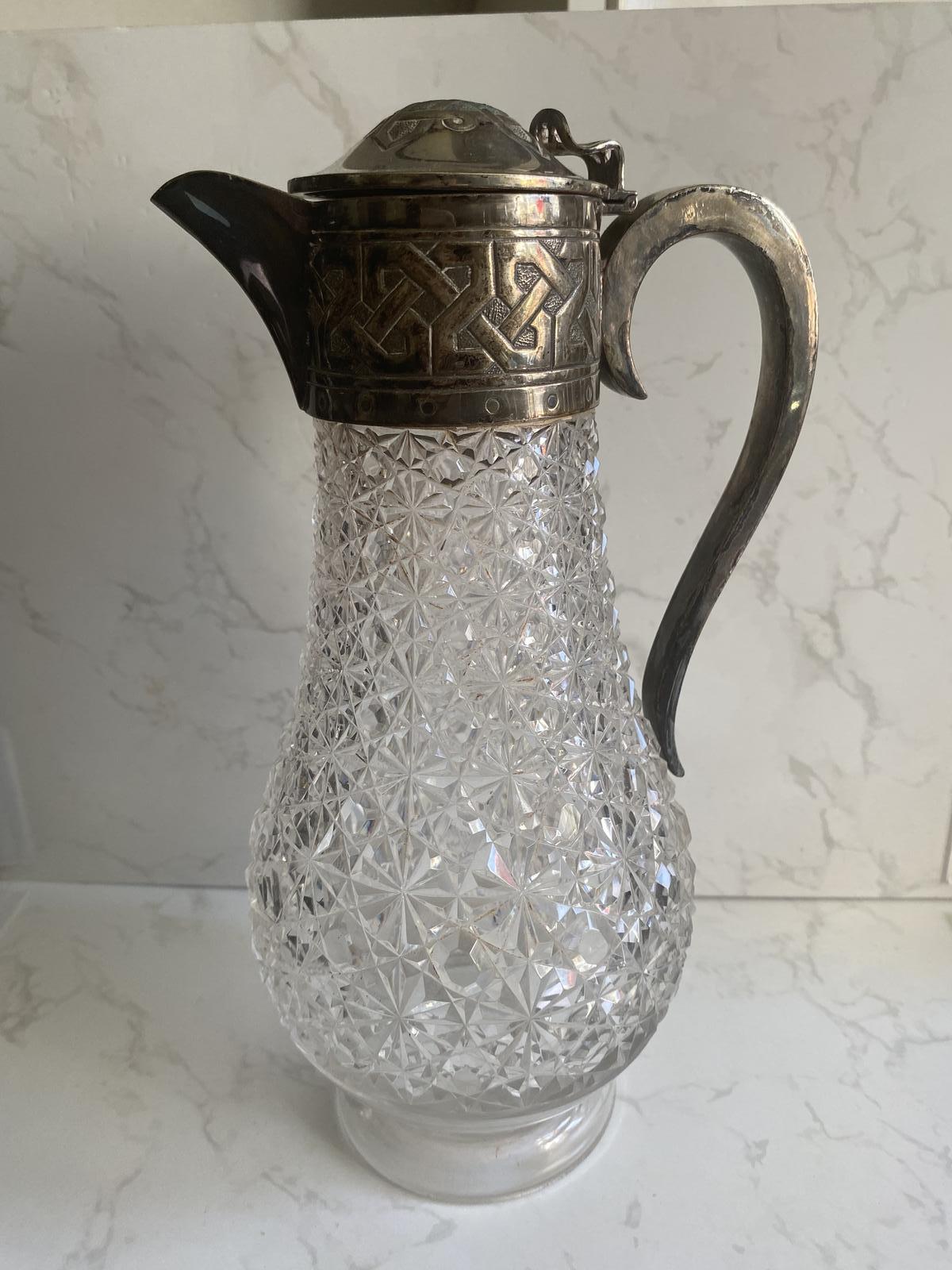 Antique Cut Crystal Claret Jug Decanter With Silver Plate Mount & Lid (1 of 6) Antique Cut Crystal Claret Jug Decanter With Silver Plate Mount & Lid (1 of 6)
